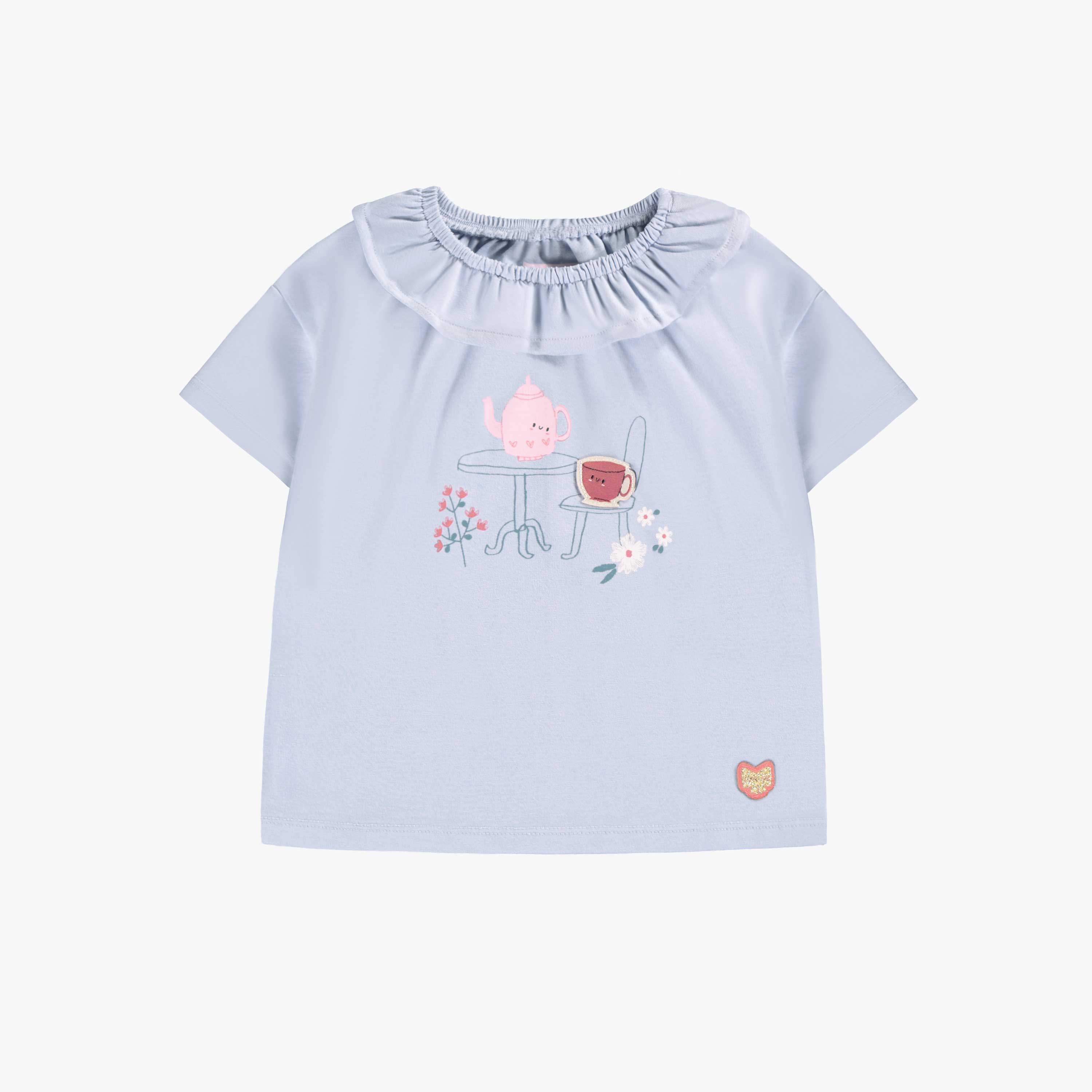 T-shirt bleu pâle avec volant et illustration, bébé