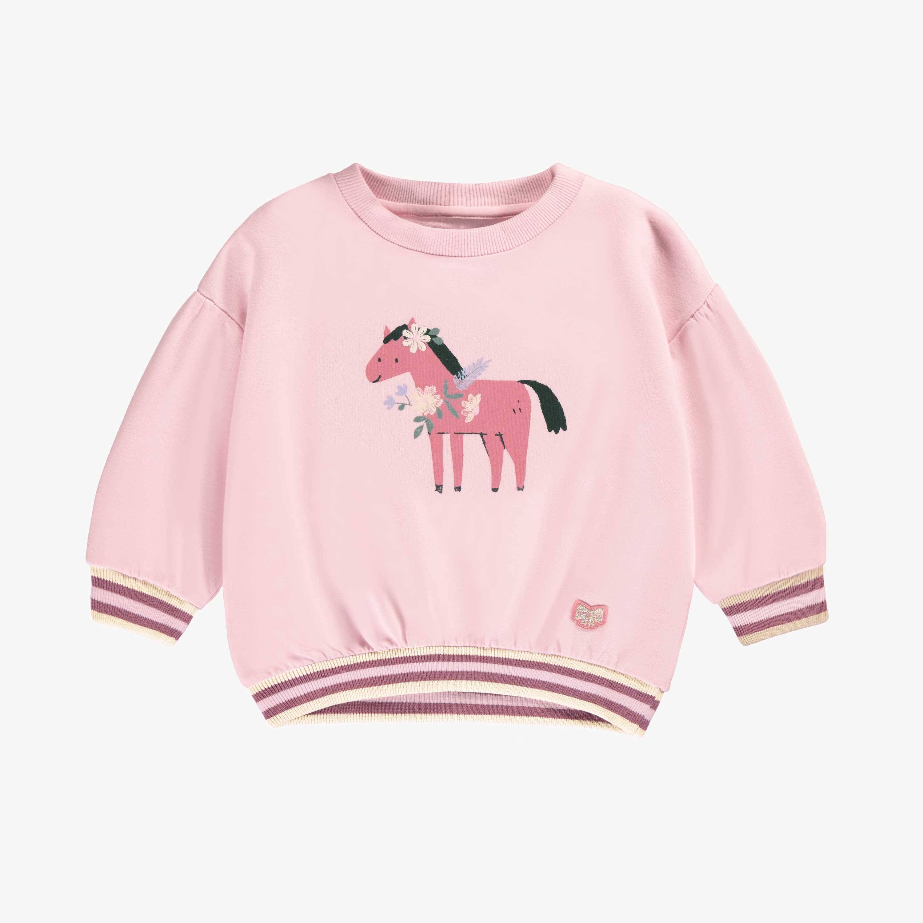 Chandail rose en coton français avec imprimé de cheval, bébé