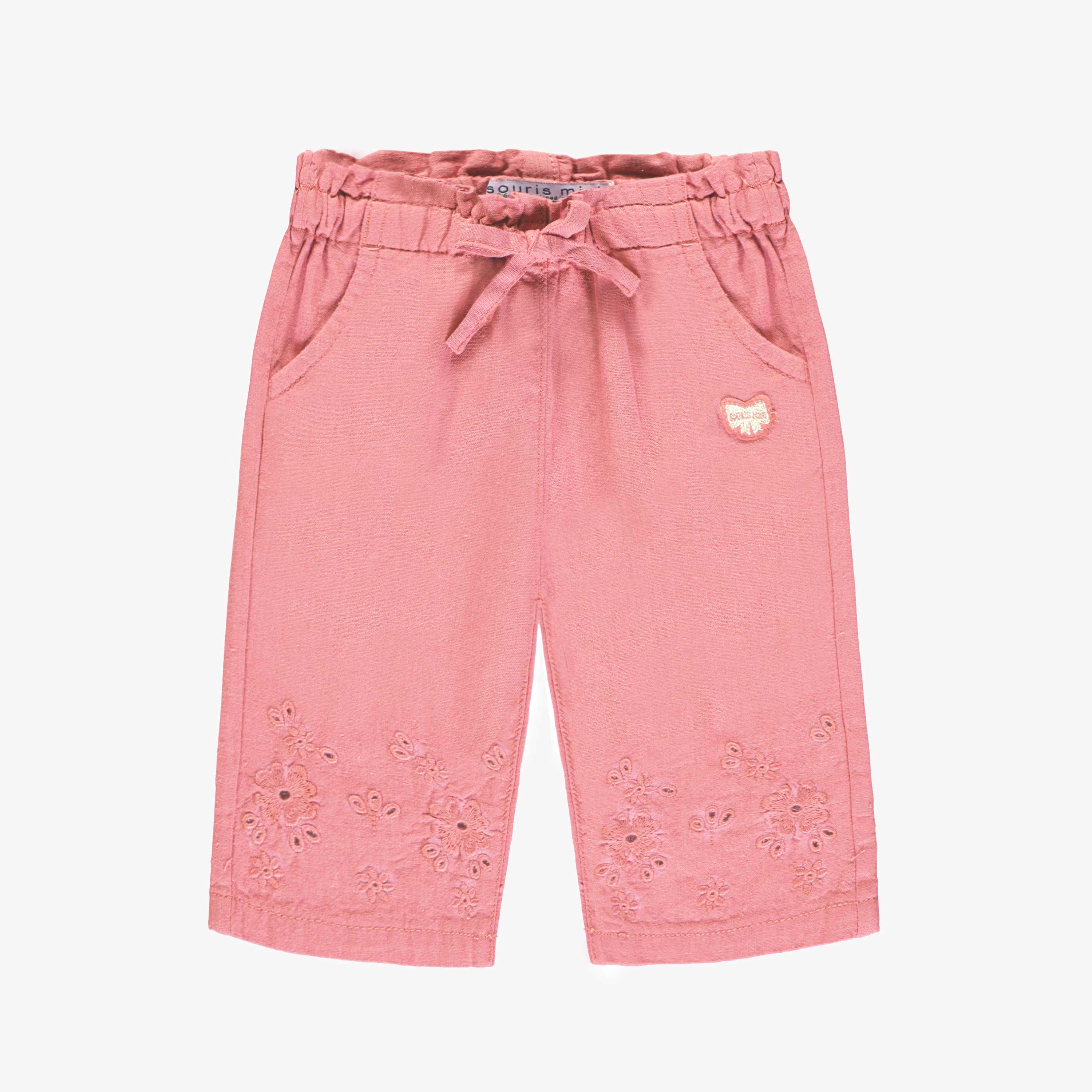 Pantalon rose avec broderie anglaise, bébé