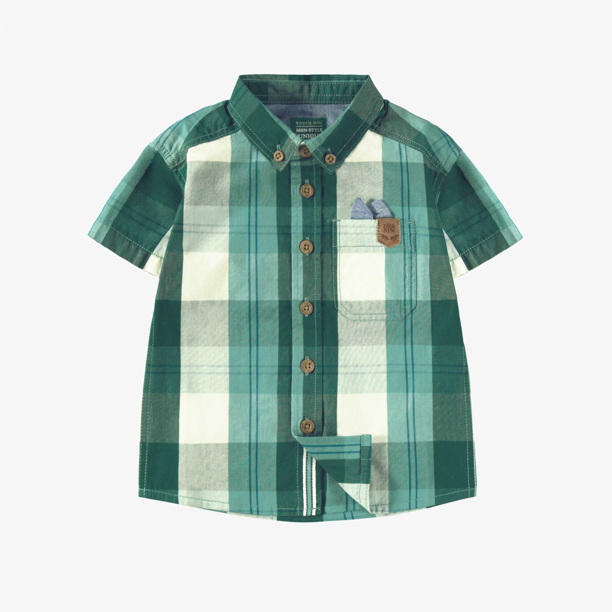 Chemise verte et turquoise à carreaux, bébé