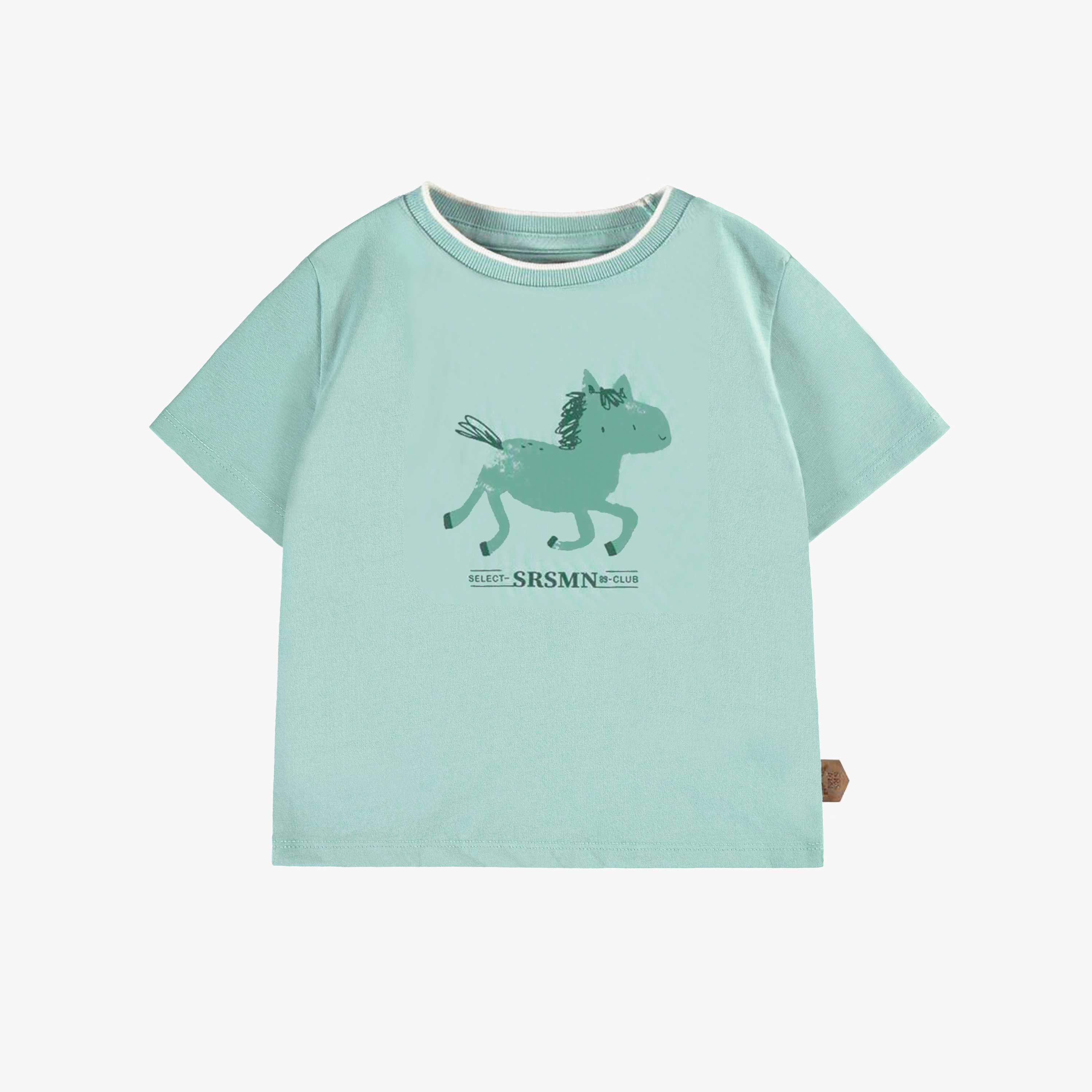 T-shirt turquoise cendré en jersey avec illustration, bébé
