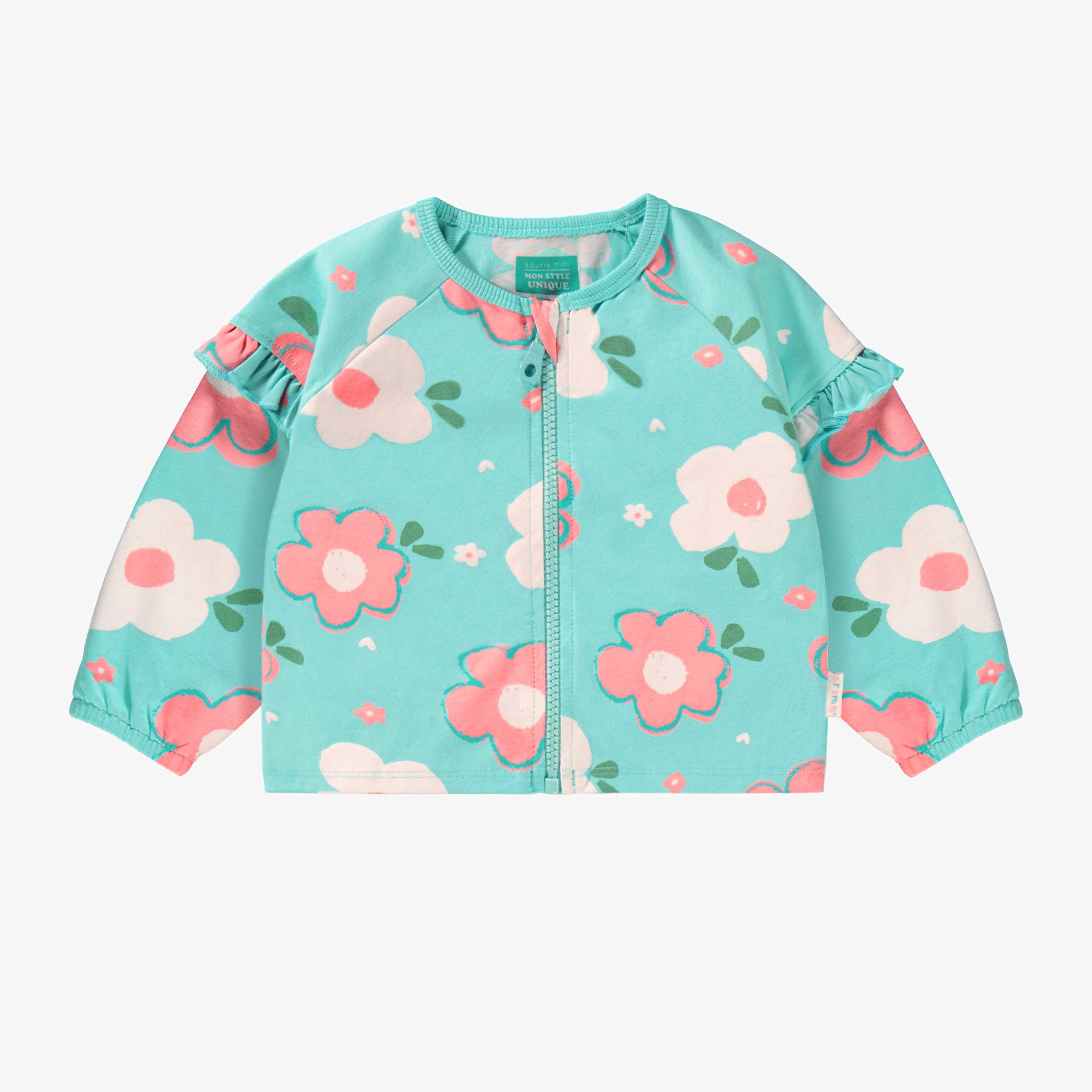 Veste bleu aqua à motif floral, bébé