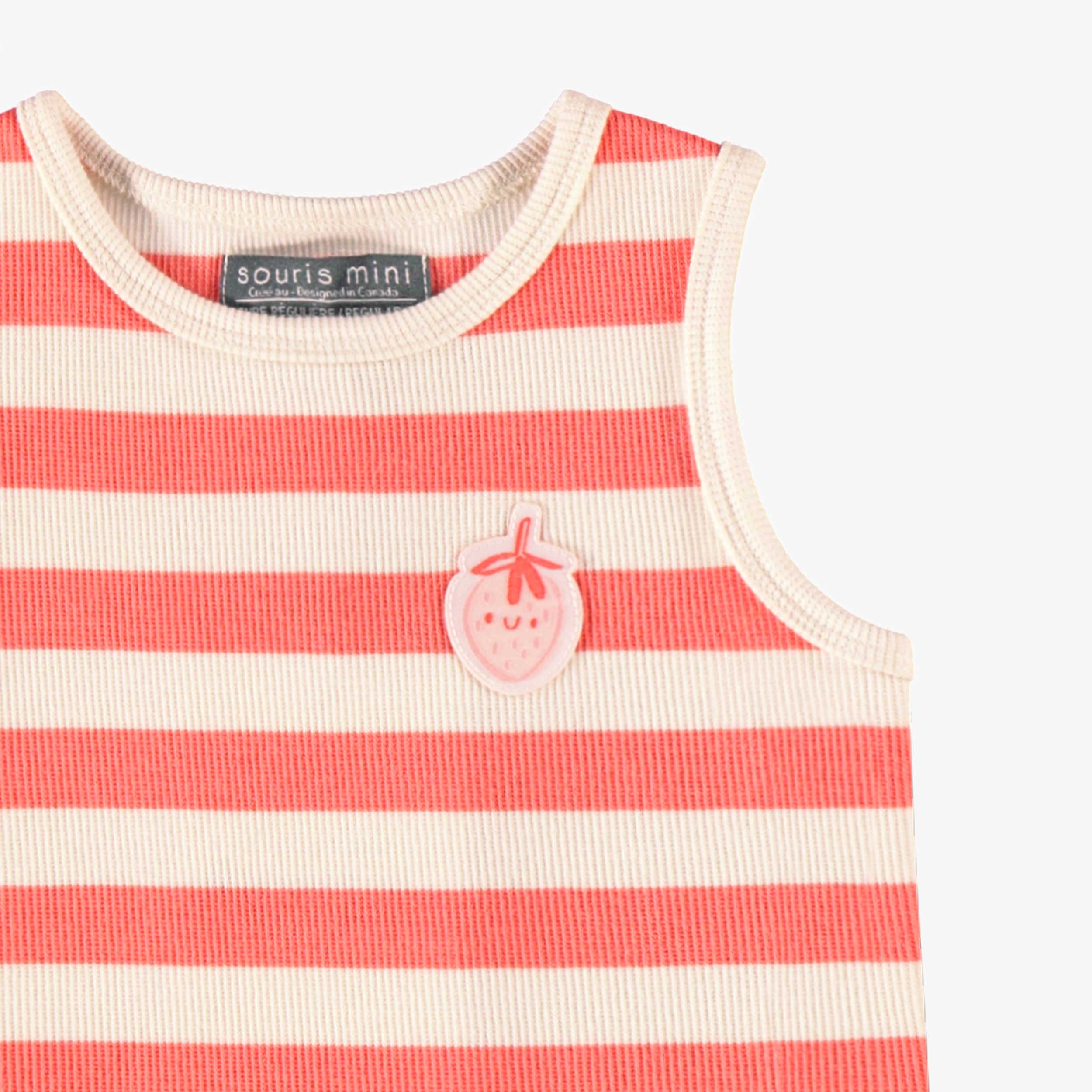 Détail de la camisole crème et rose à rayures, bébé
