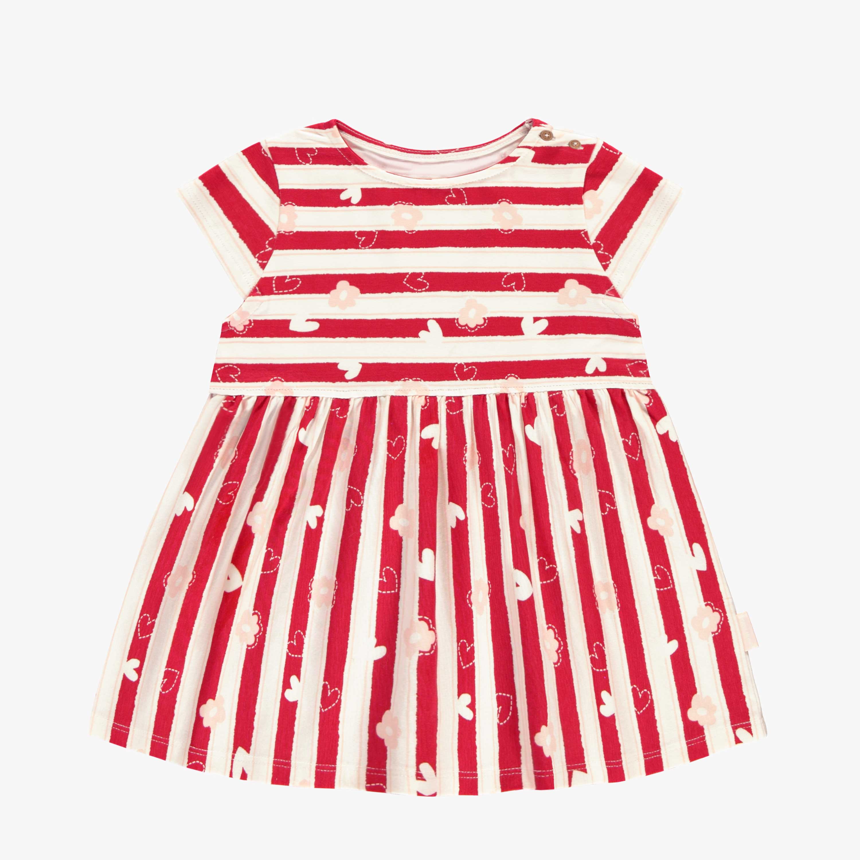 Robe crème à rayures rouges et motifs, bébé