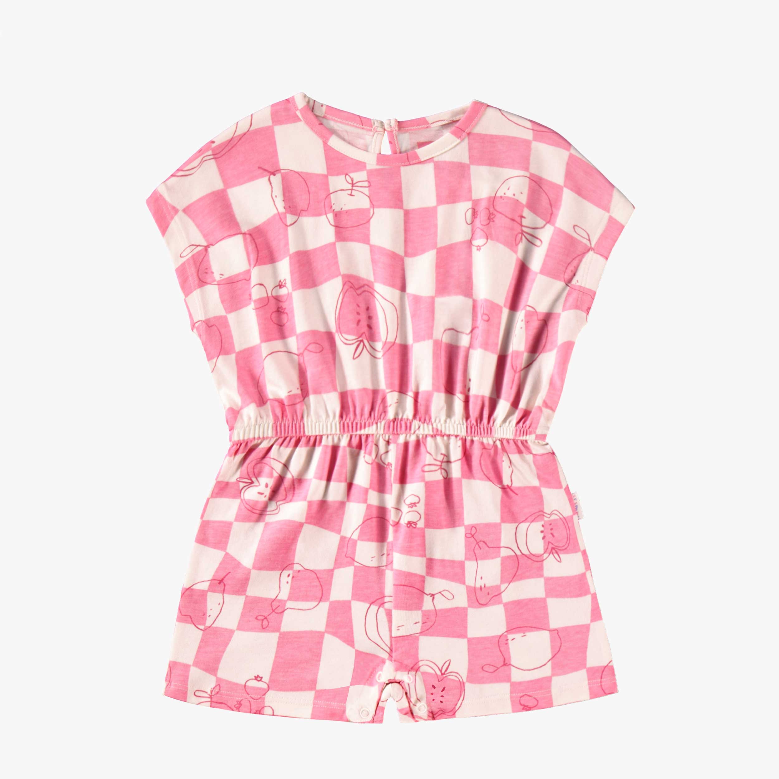 Combishort rose et crème à carreaux et motifs, bébé