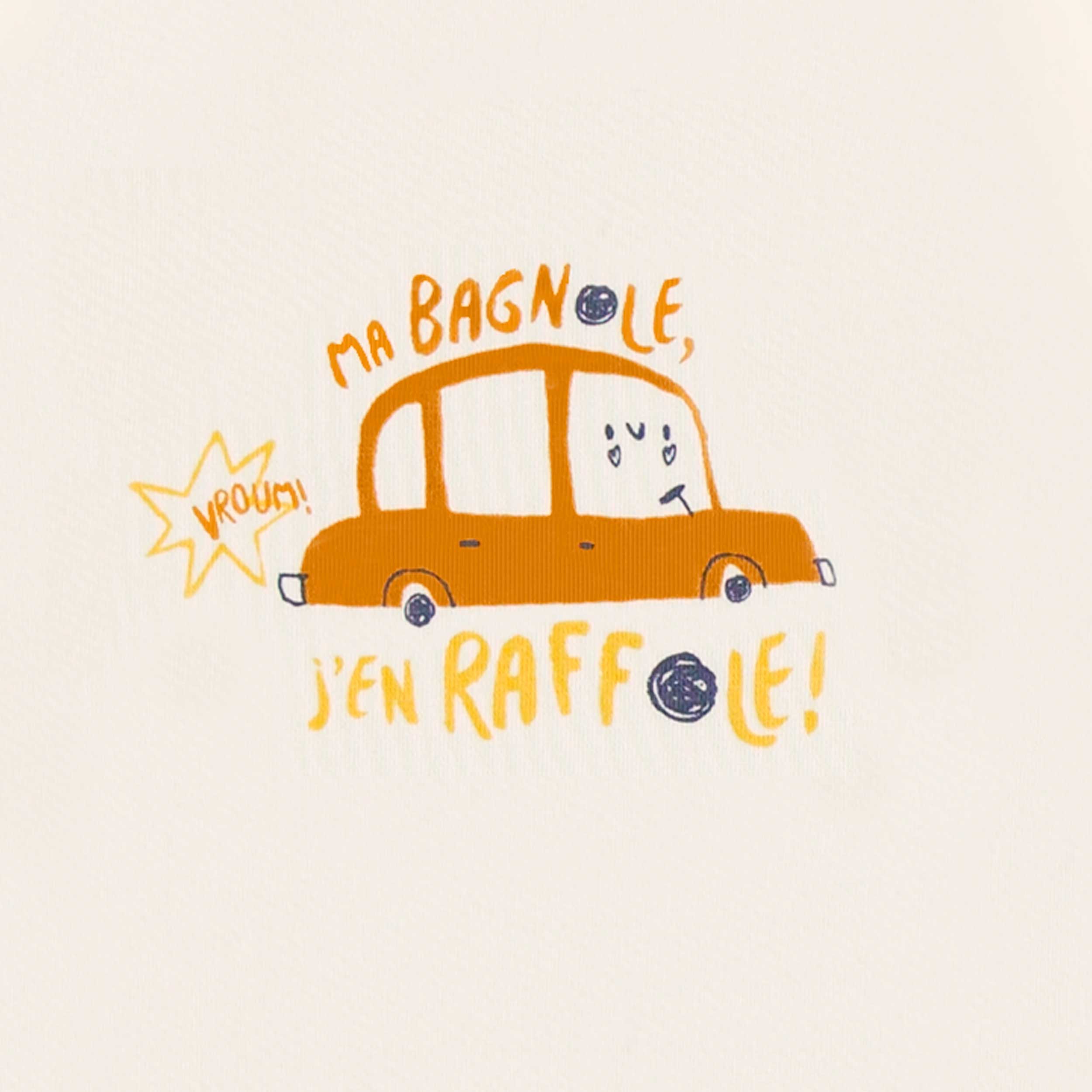 Détail du cache-couche crème en jersey extensible avec illustration, bébé