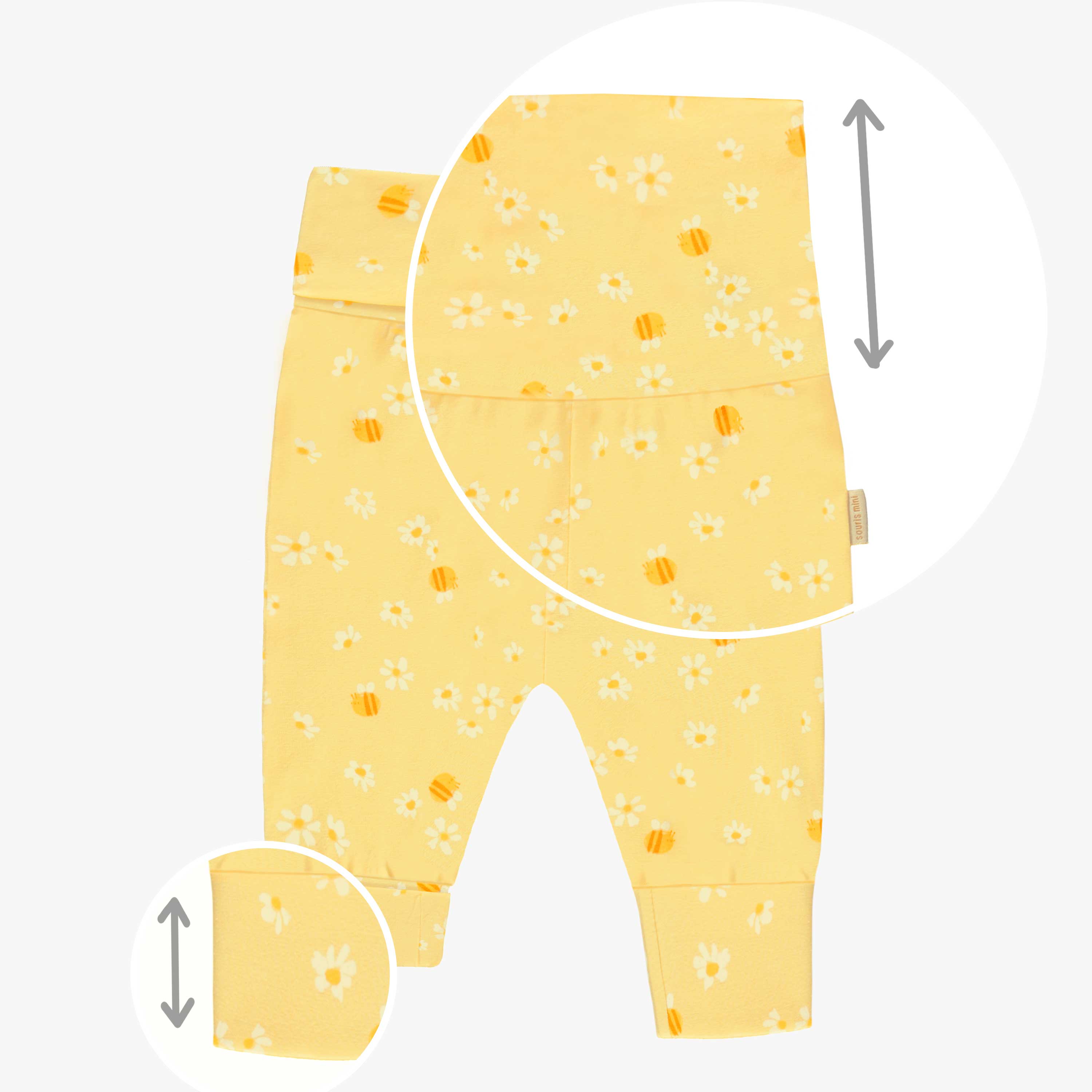 Taille du pantalon évolutif jaune à motif floral, bébé