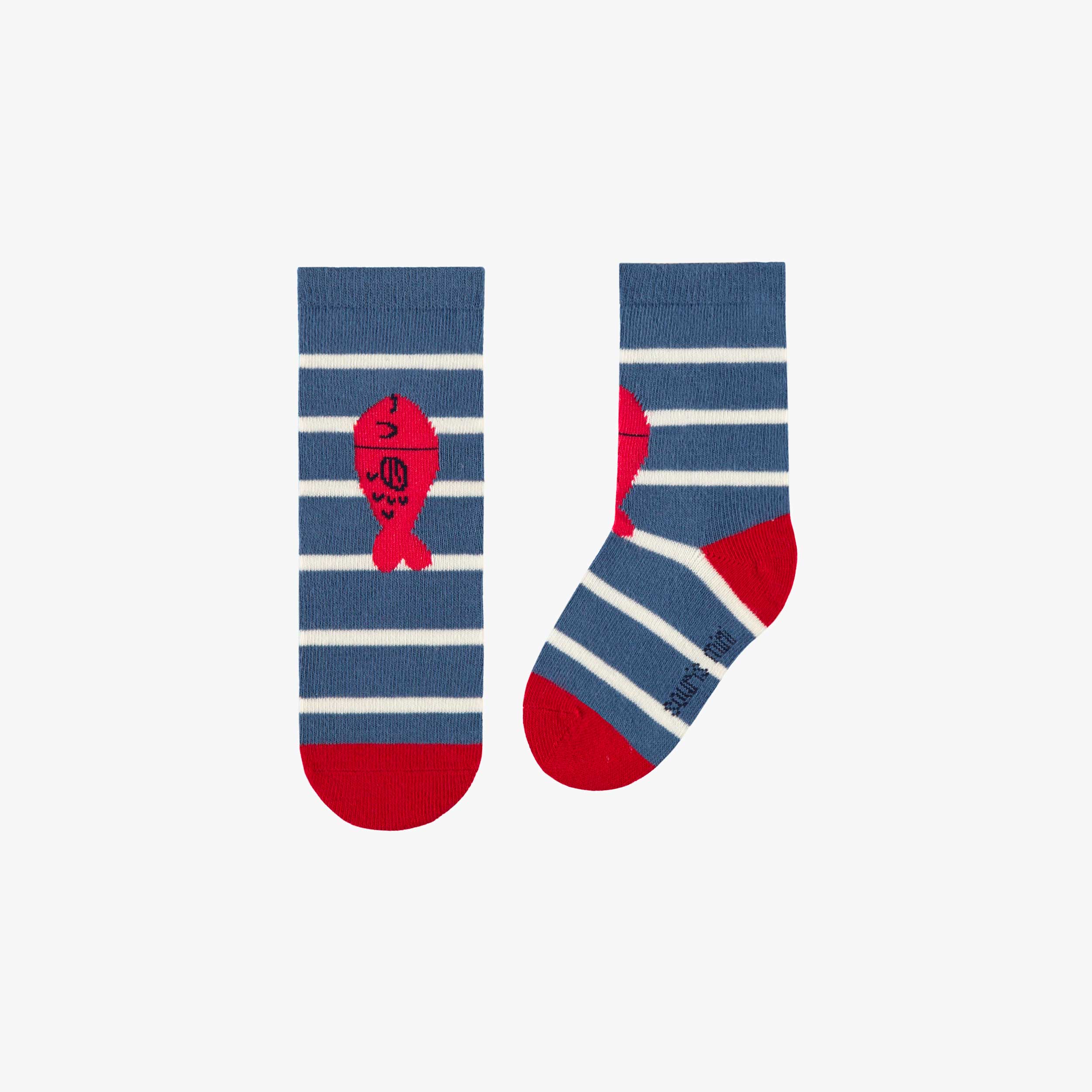 Chaussettes blanches et bleues à rayures avec poissons, bébé