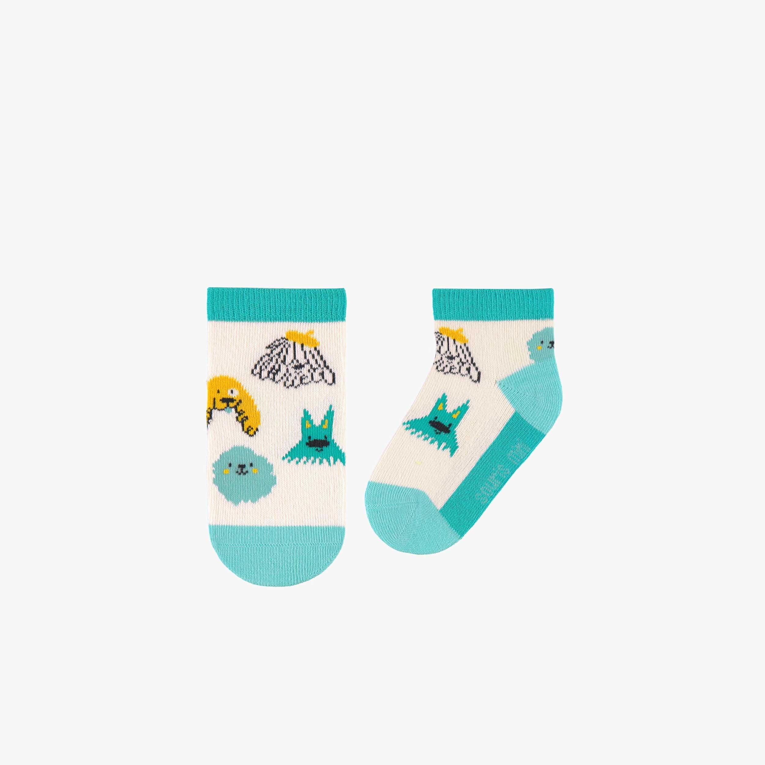 Chaussettes courtes crème et turquoise à motifs, bébé