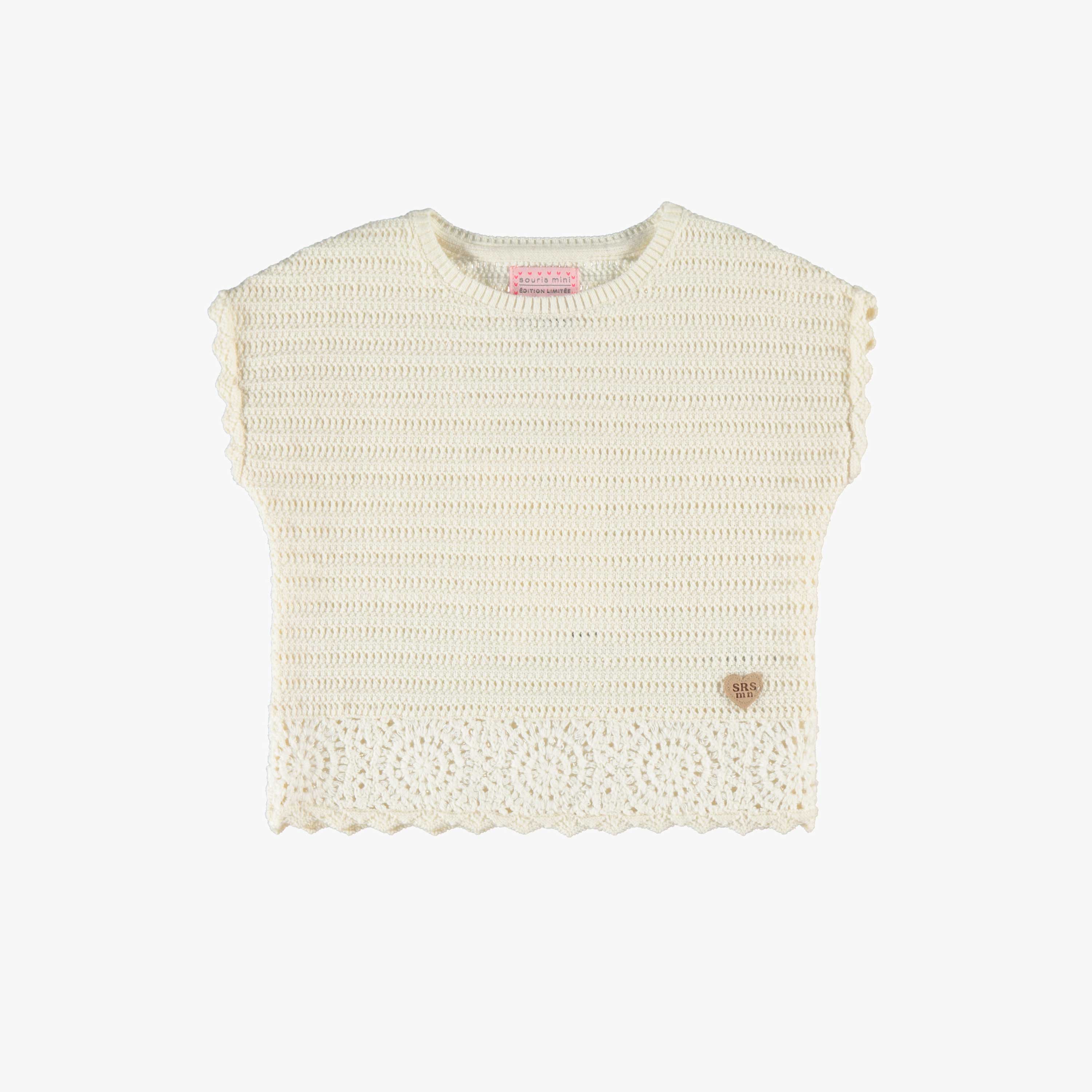 T-shirt crème en tricot à détails de fleurs, bébé