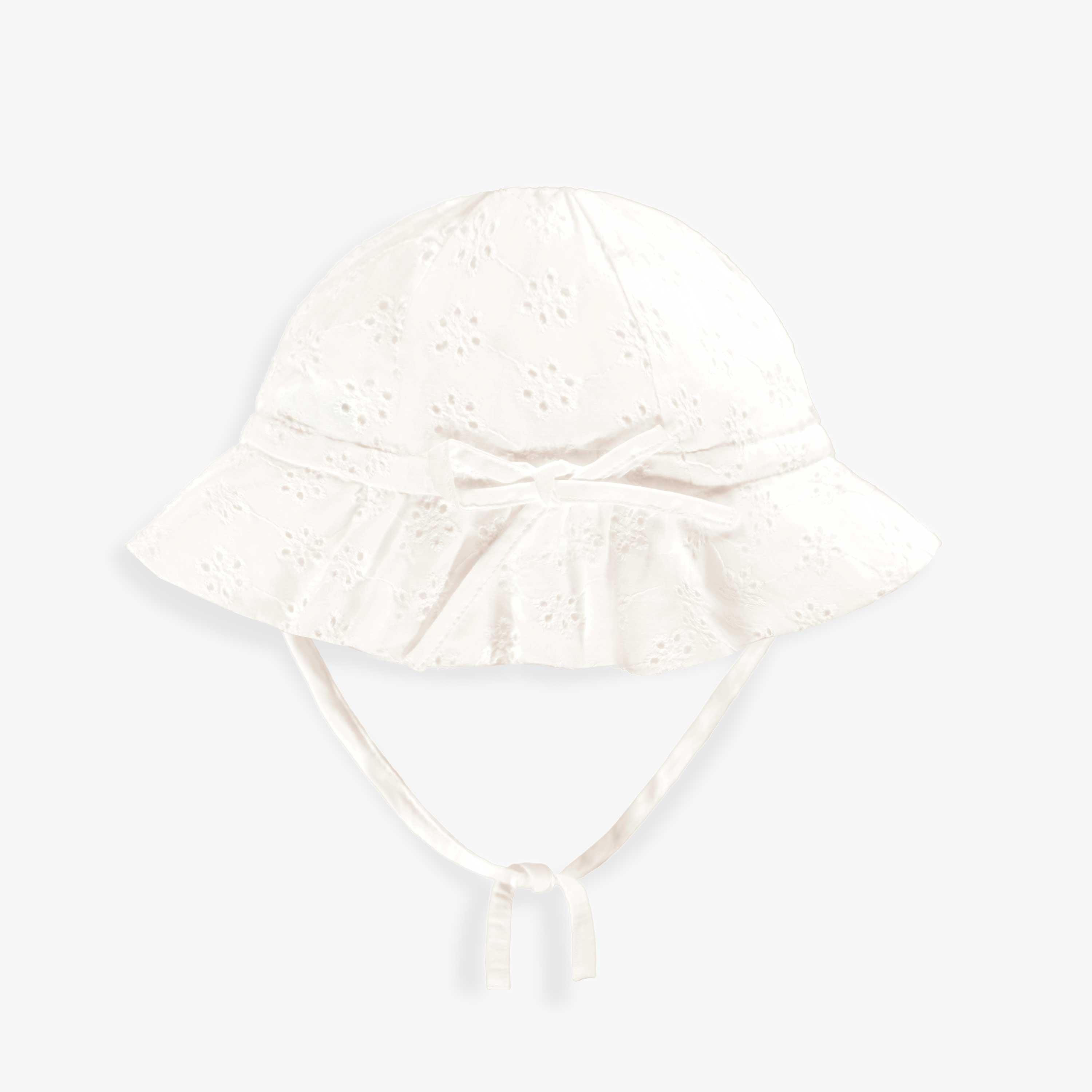Dos du chapeau blanc en broderie anglaise, bébé
