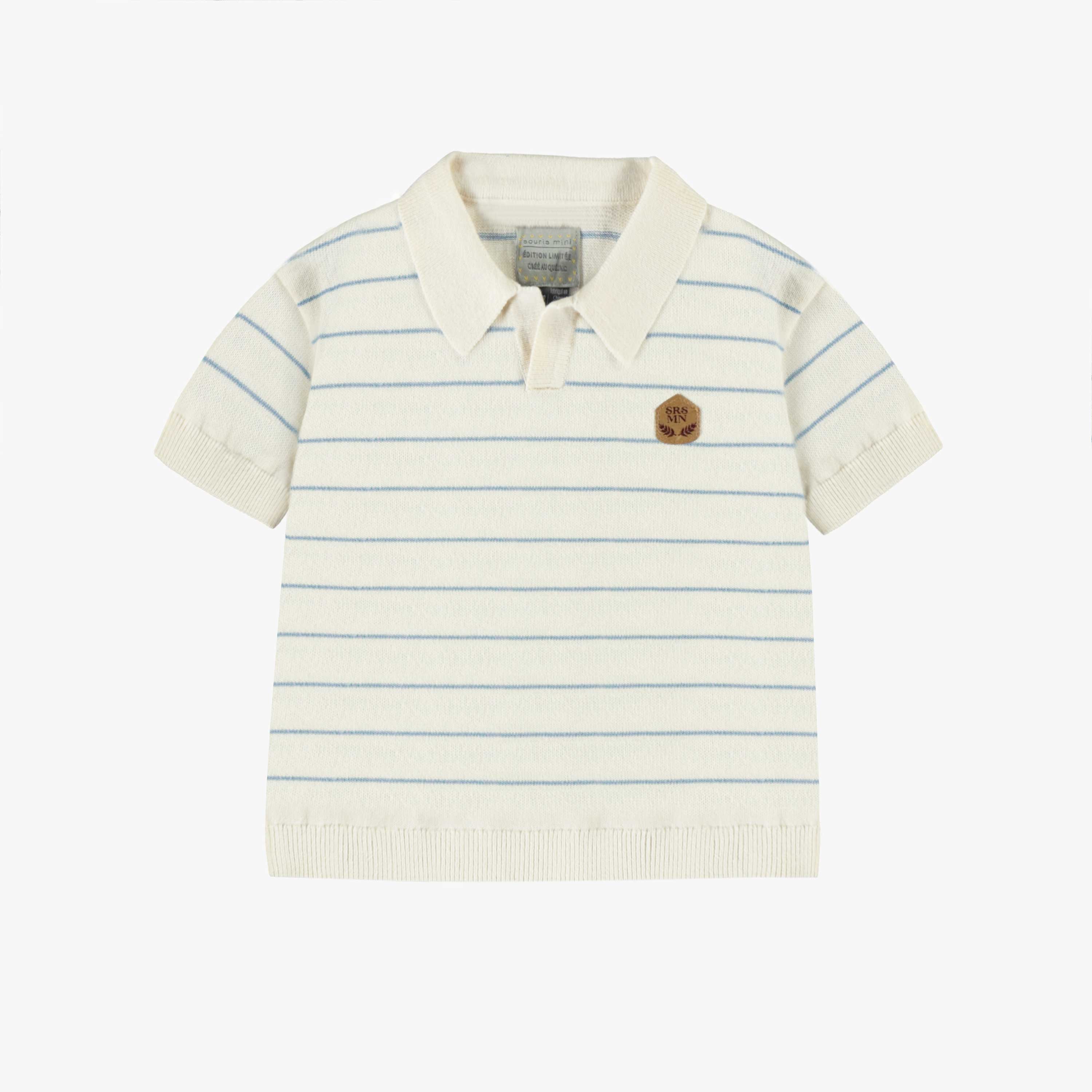 Polo crème et bleu en tricot à rayures, bébé