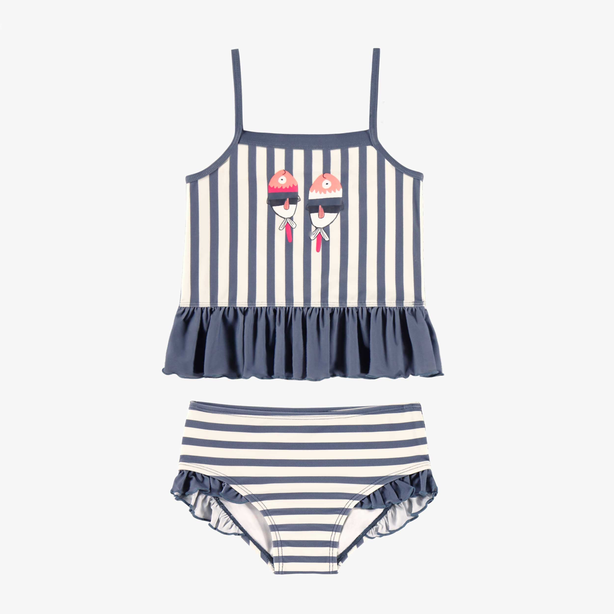 Maillot de bain deux pièces à rayures et volants, enfant