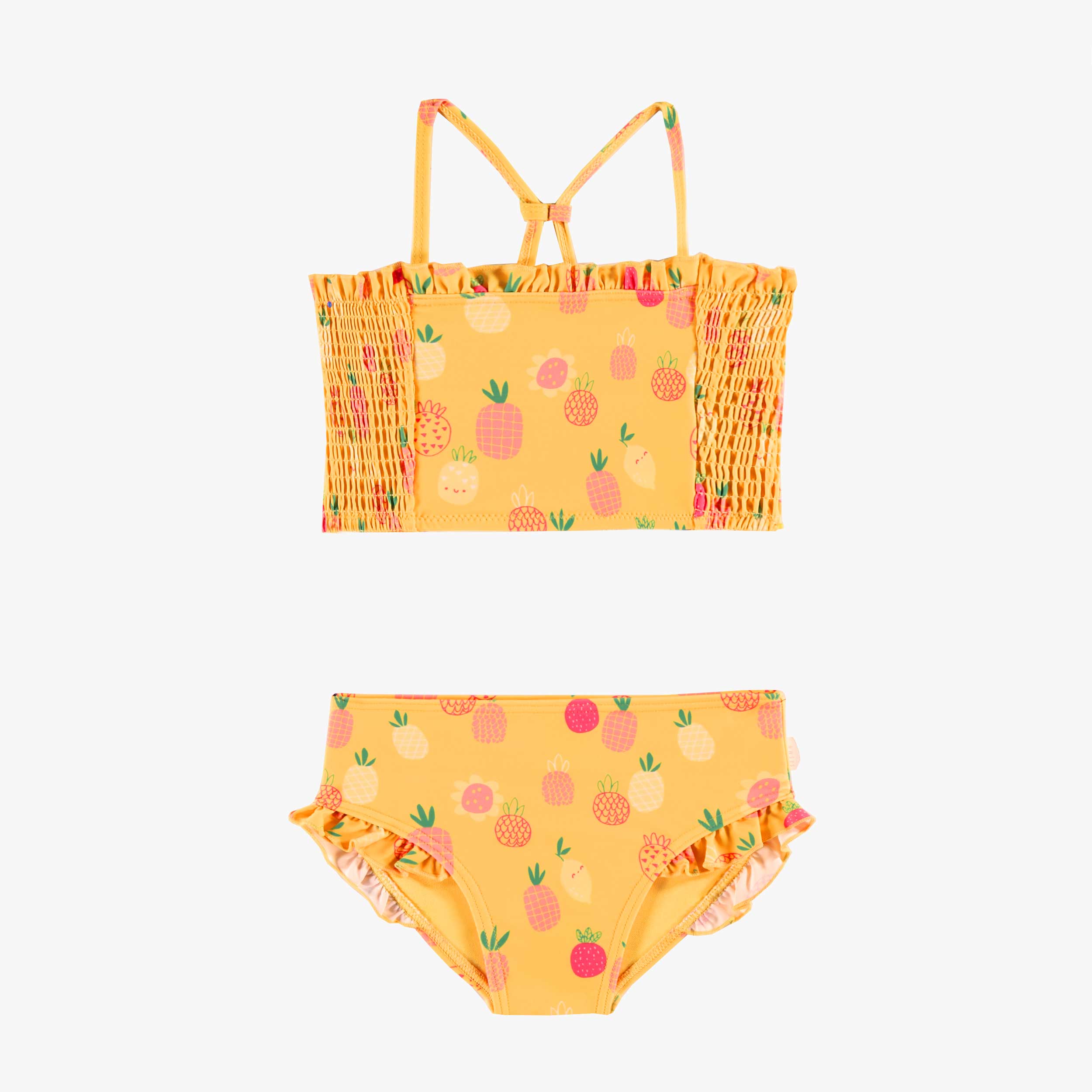 Maillot de bain deux pièces jaune avec culotte à volants à motifs de fruits, enfant