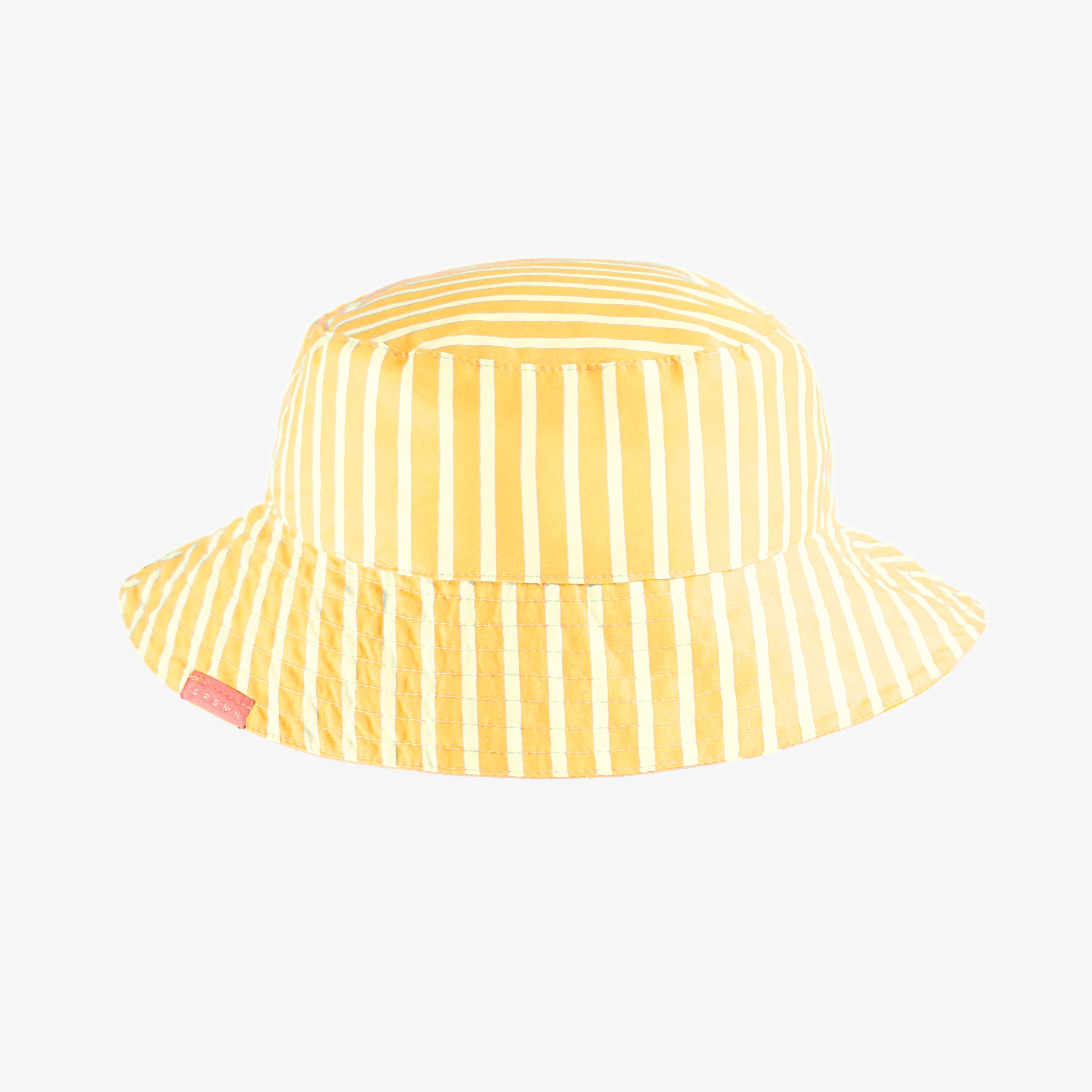 Chapeau de soleil rose réversible jaune et blanc à rayures, enfant
