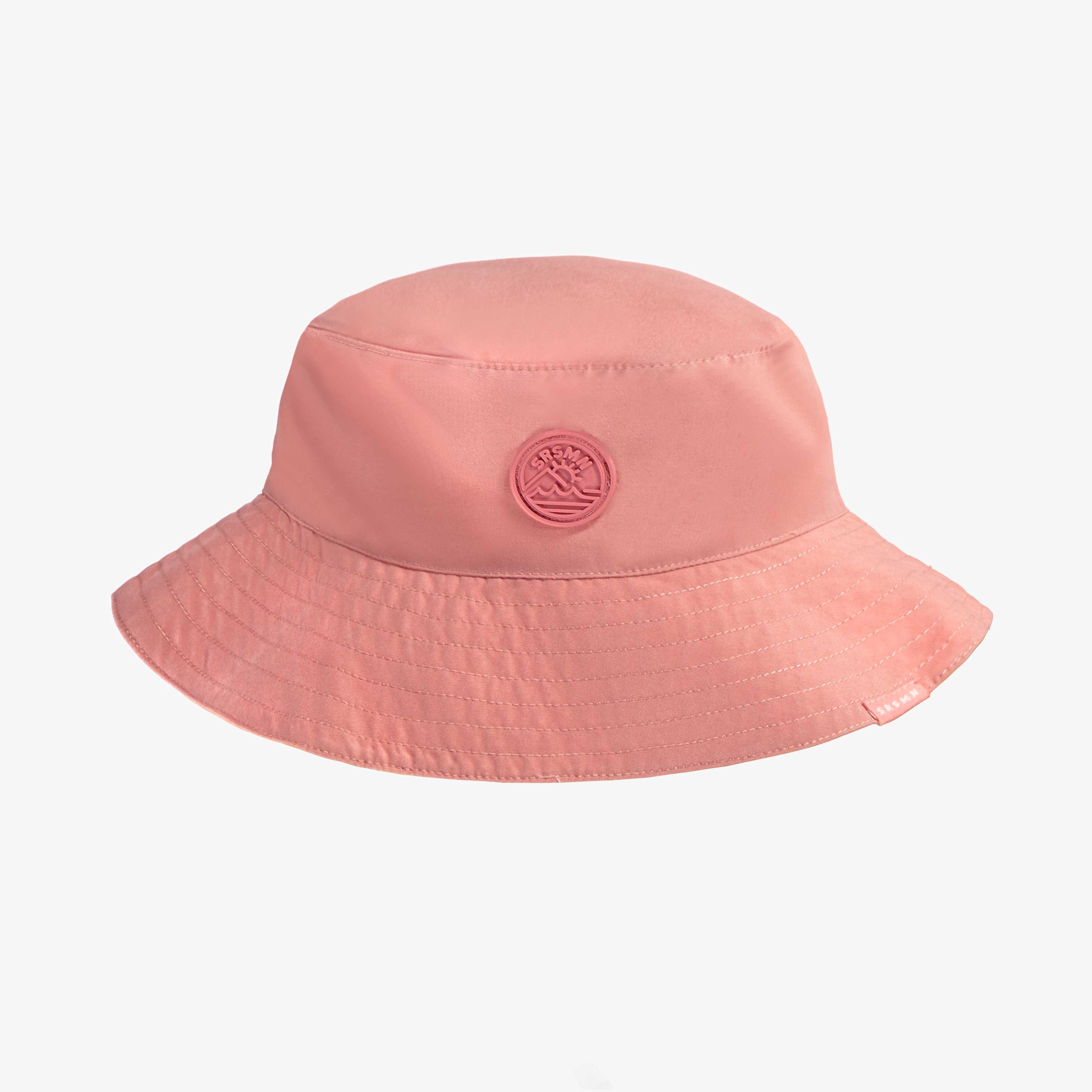 Autre côté du chapeau de soleil rose réversible jaune et blanc à rayures, enfant