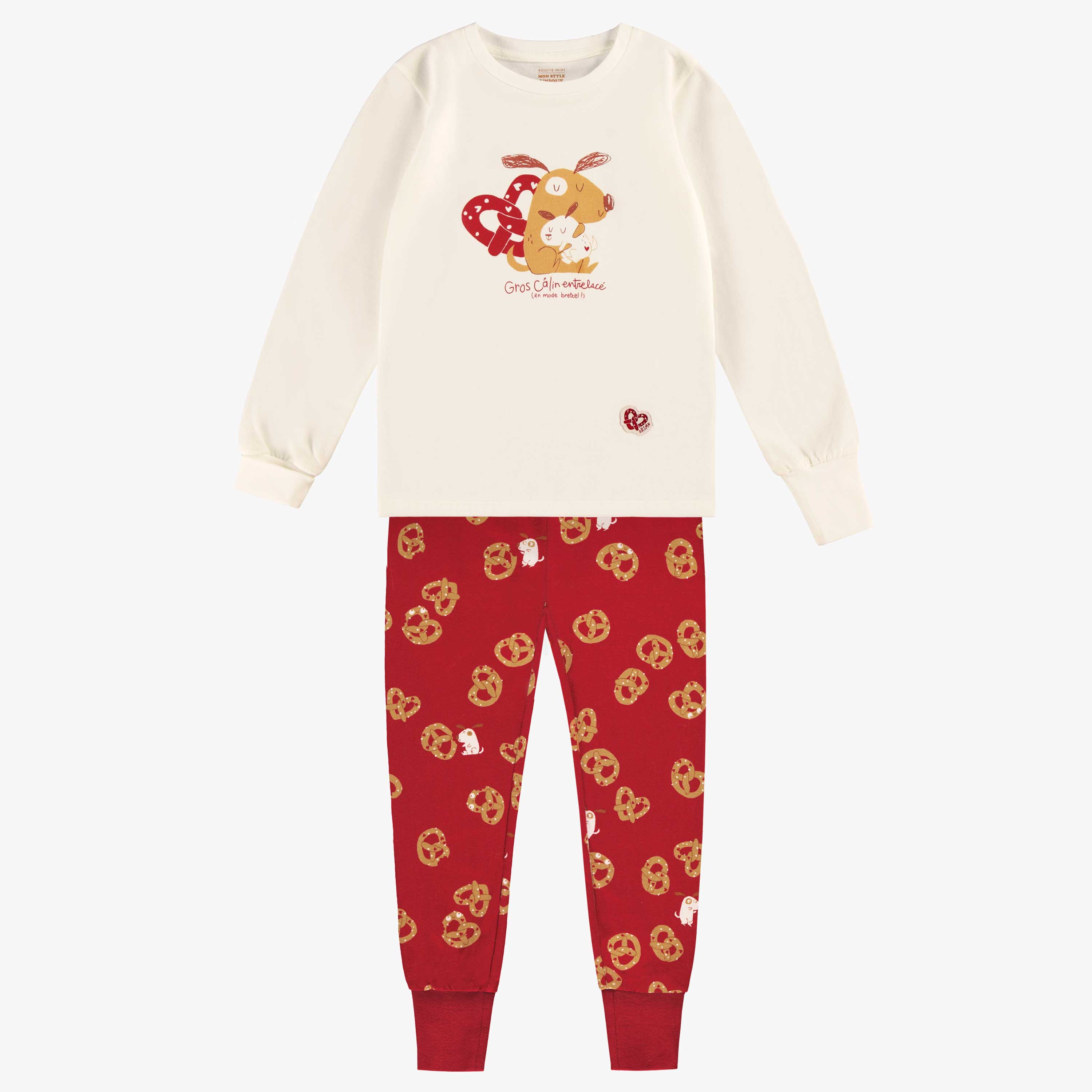Pyjama crème et rouge à motifs Saint-Valentin, enfant