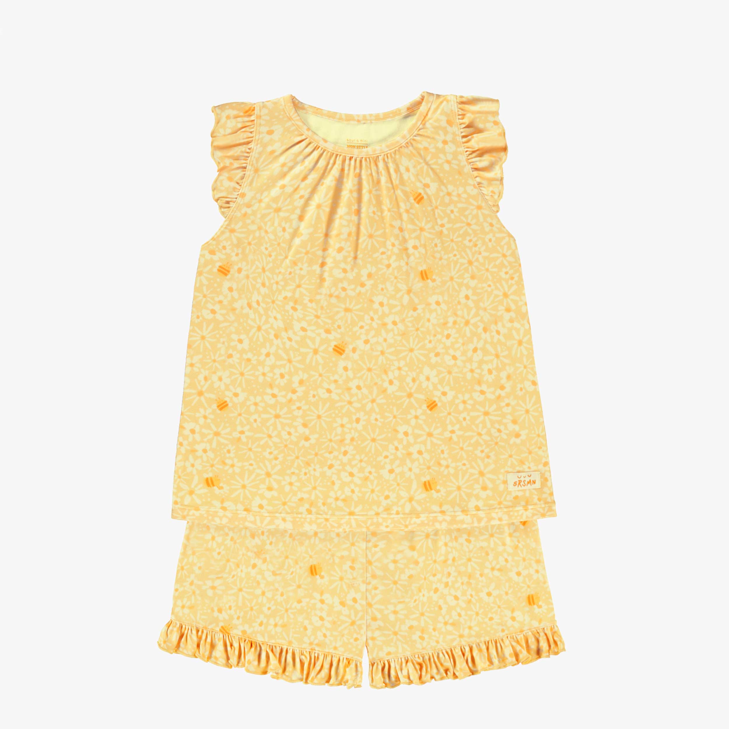 Pyjama deux pièces jaune à motif floral, enfant