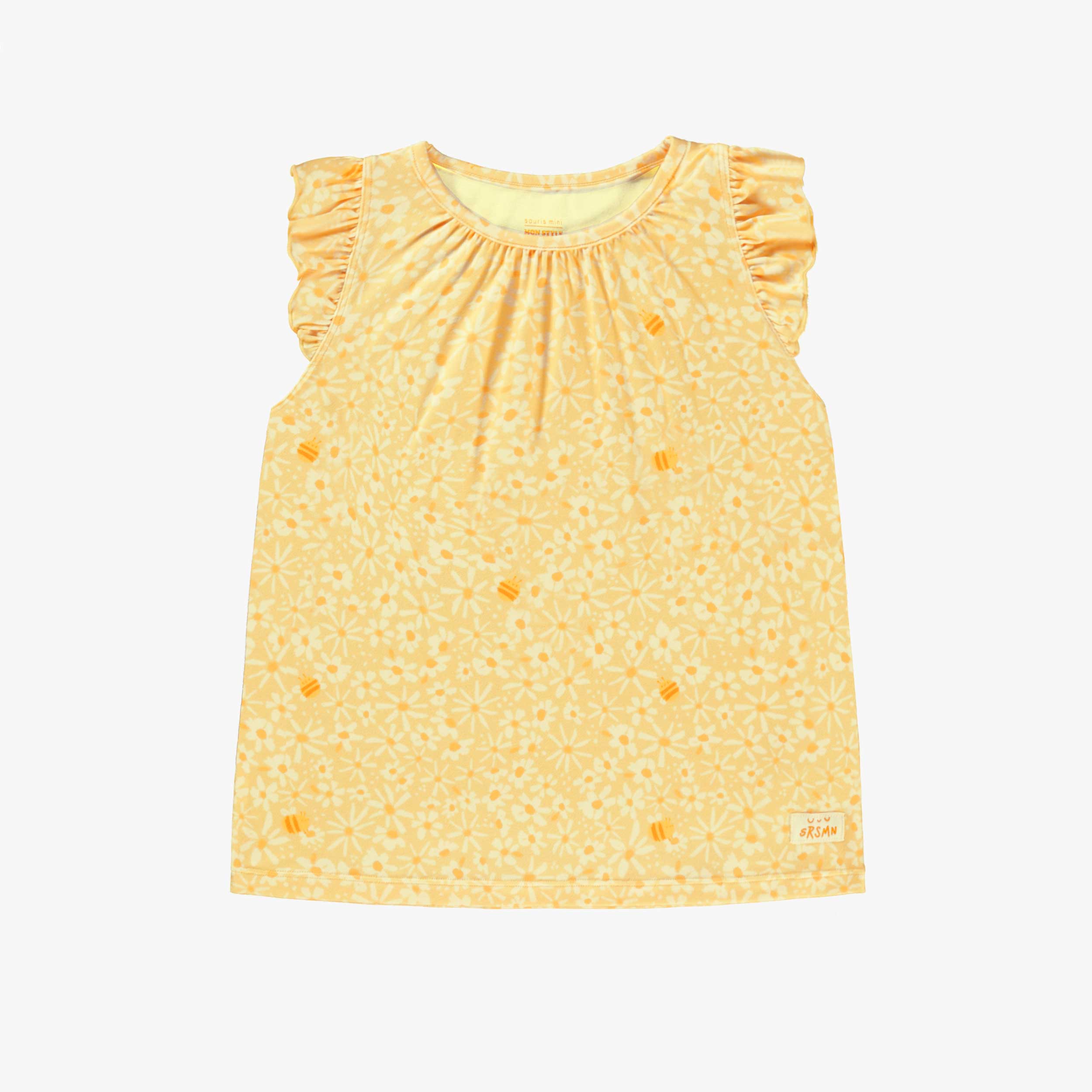 Haut de pyjama deux pièces jaune à motif floral, enfant
