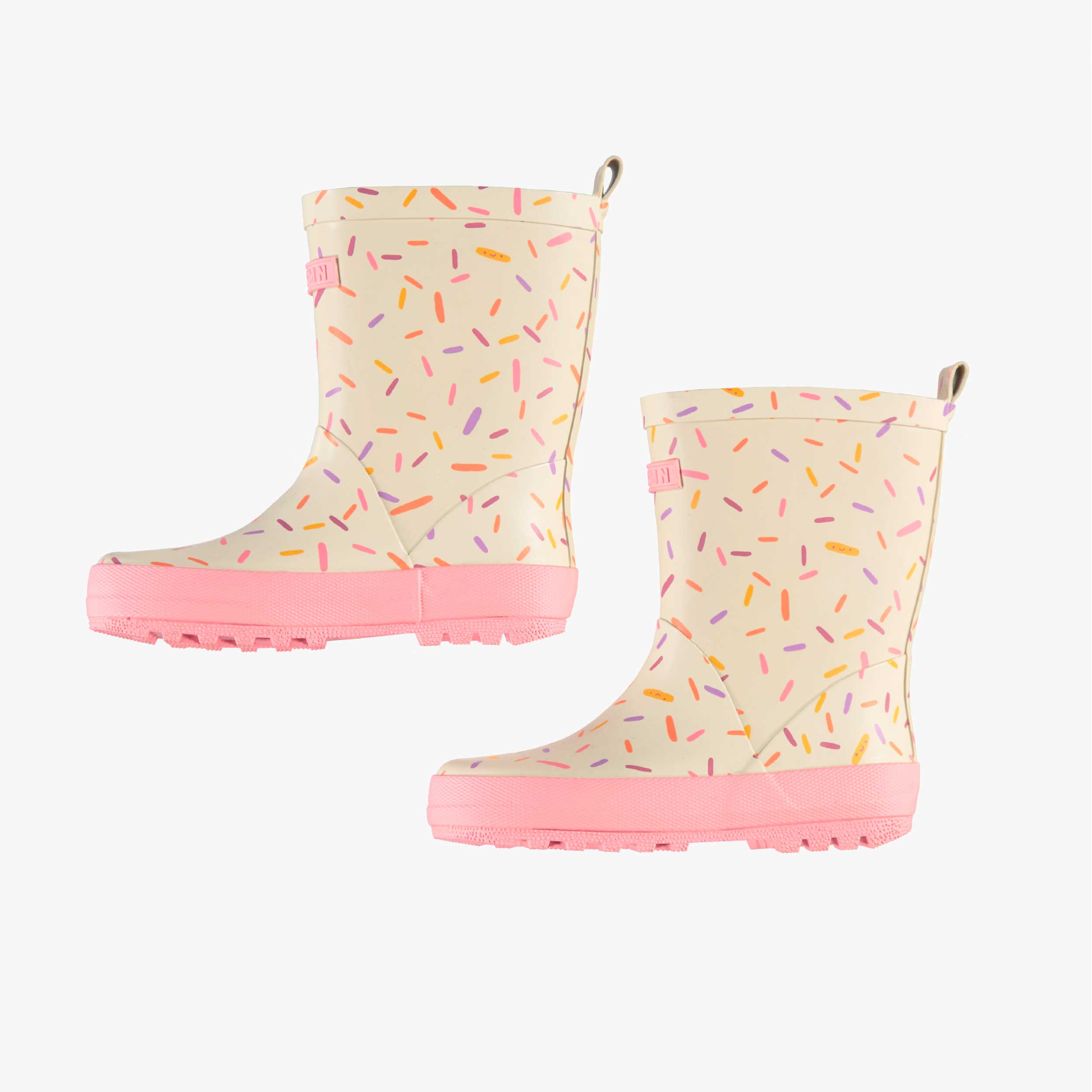Cream waterproof rain boots with confetti all over print