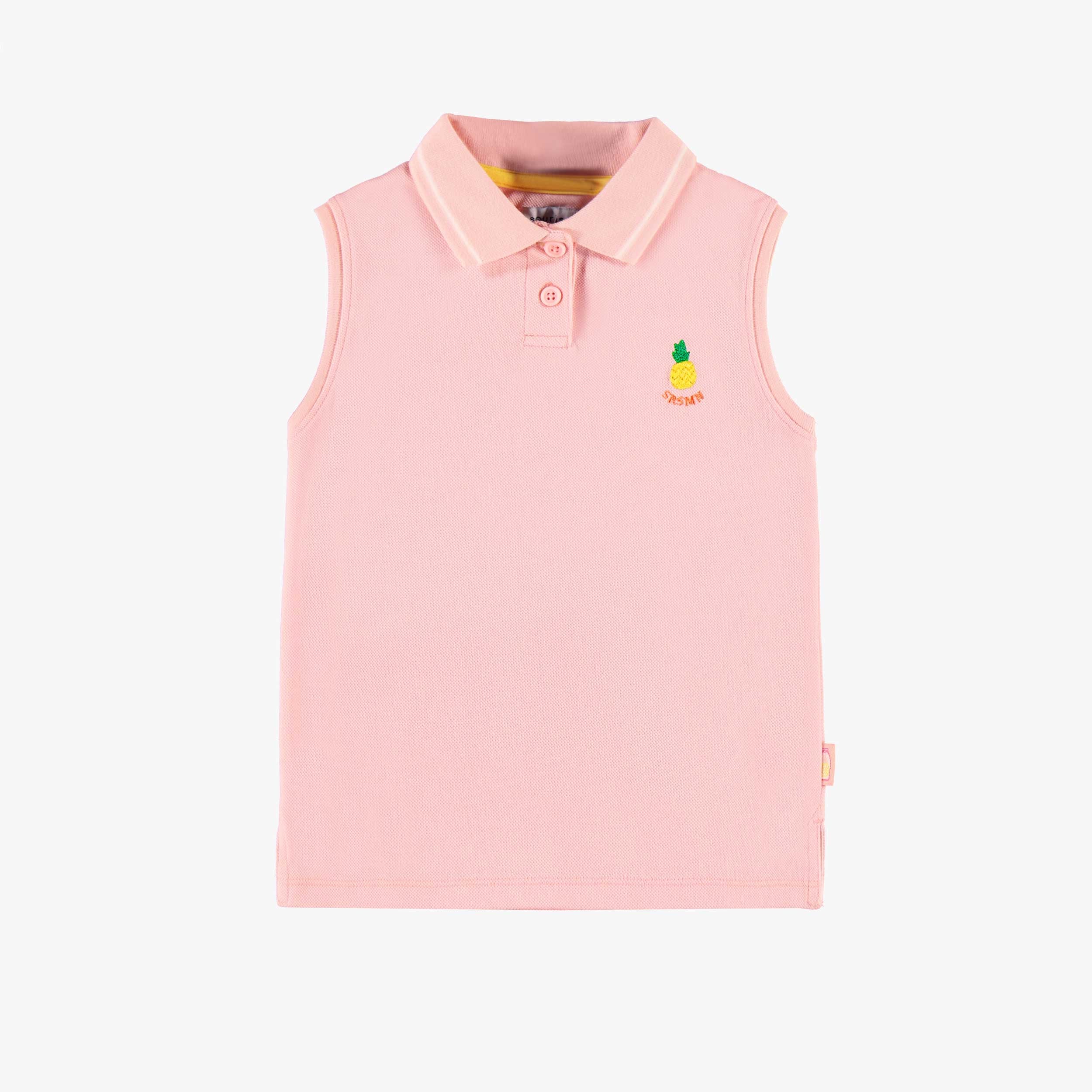 Polo sans manches rose en piqué, enfant