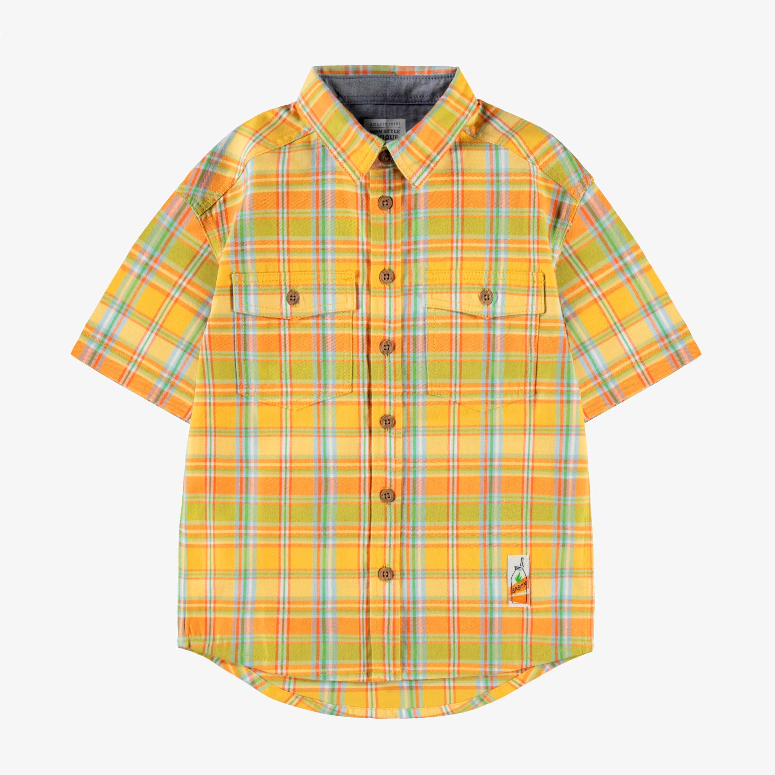 Chemise jaune et verte à carreaux, enfant