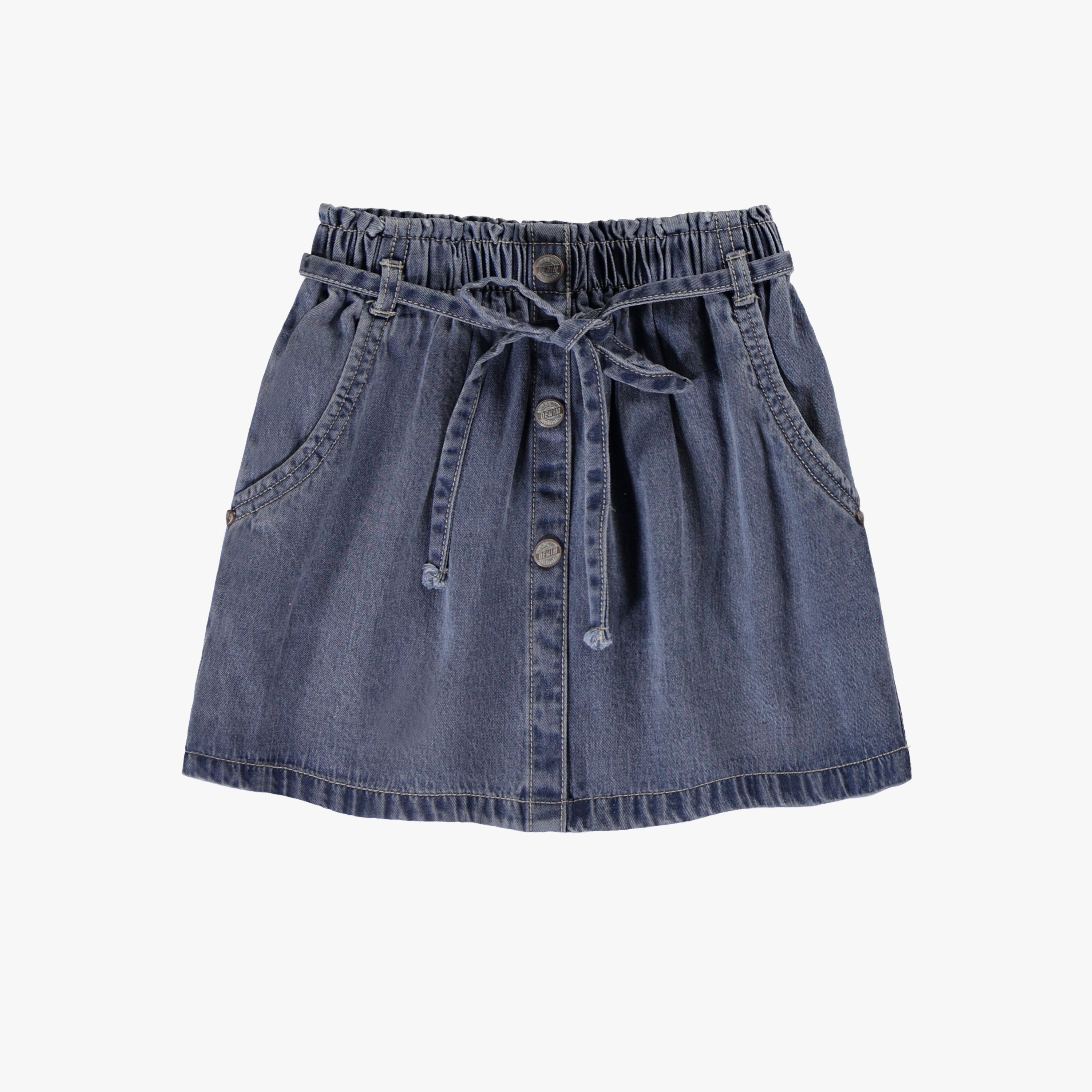 Jupe évasée bleu moyen en denim lyocell, enfant