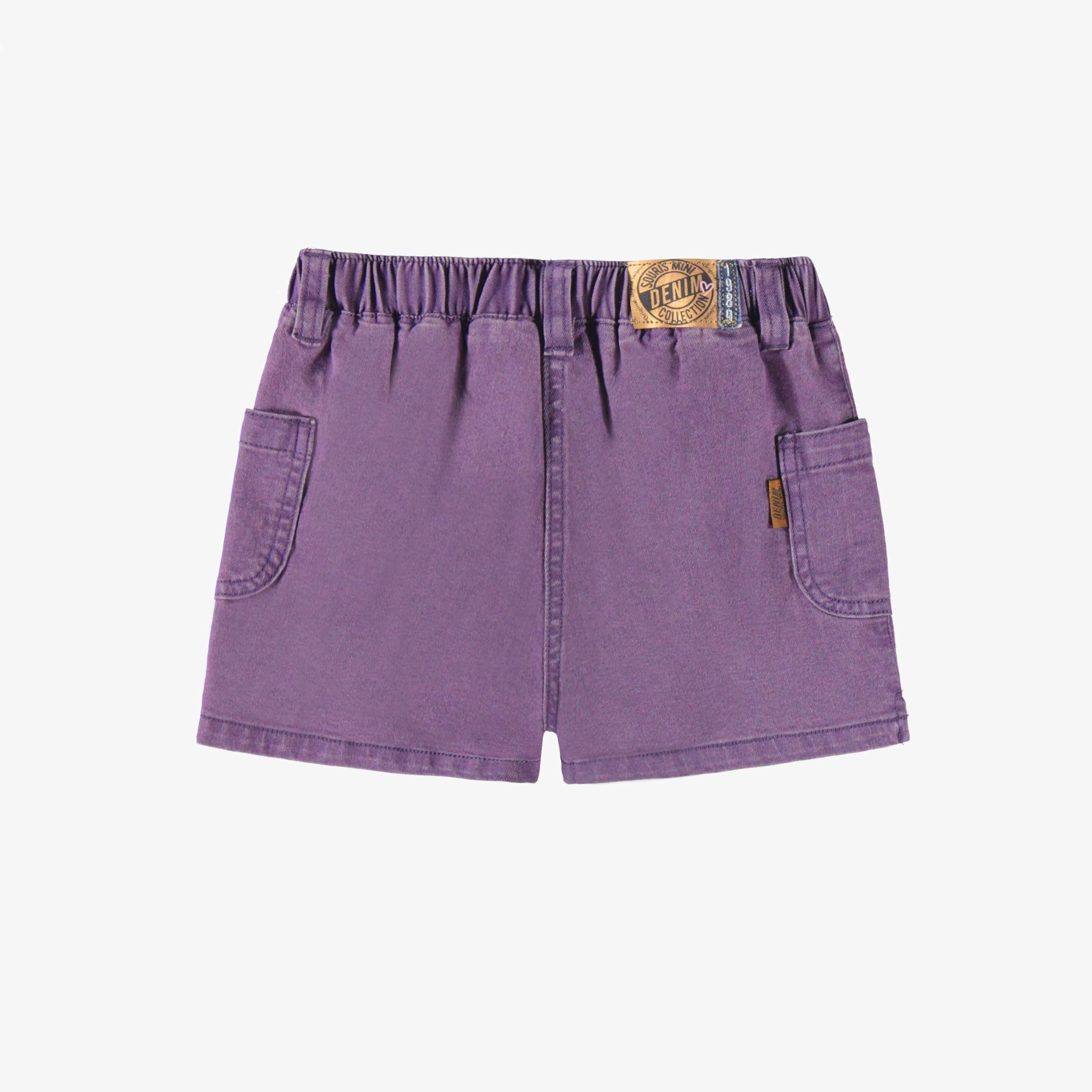 Dos du short mauve en denim, enfant