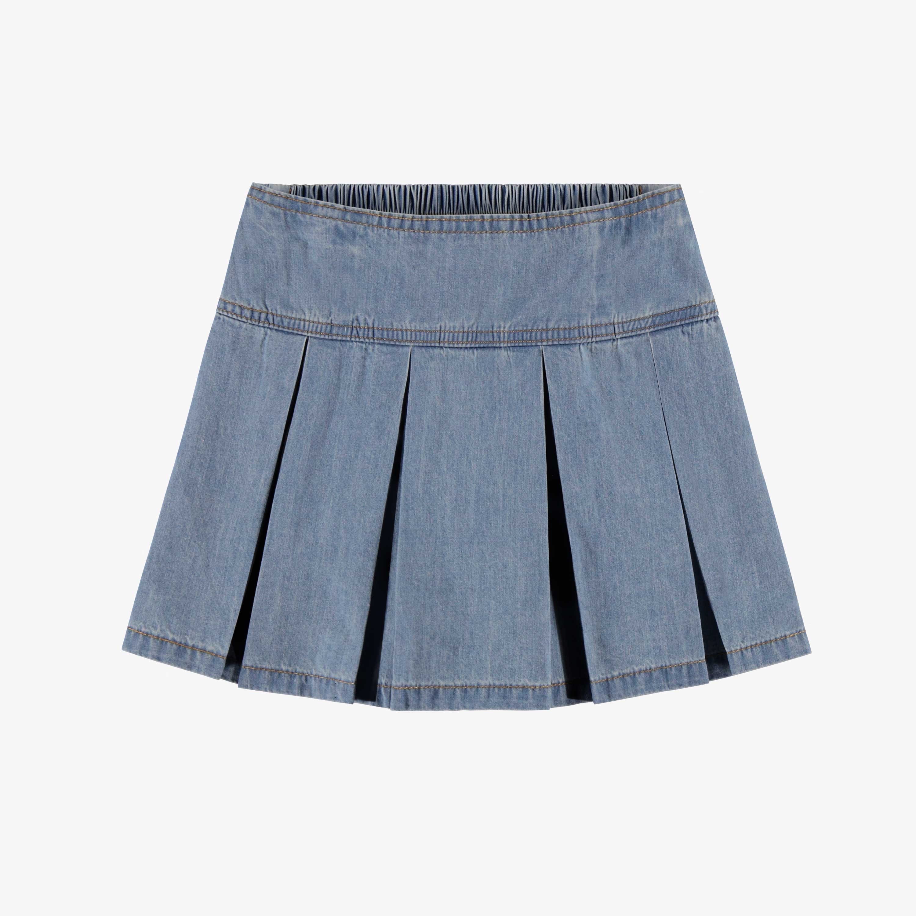 Jupe short à plis bleu pâle en denim léger, enfant