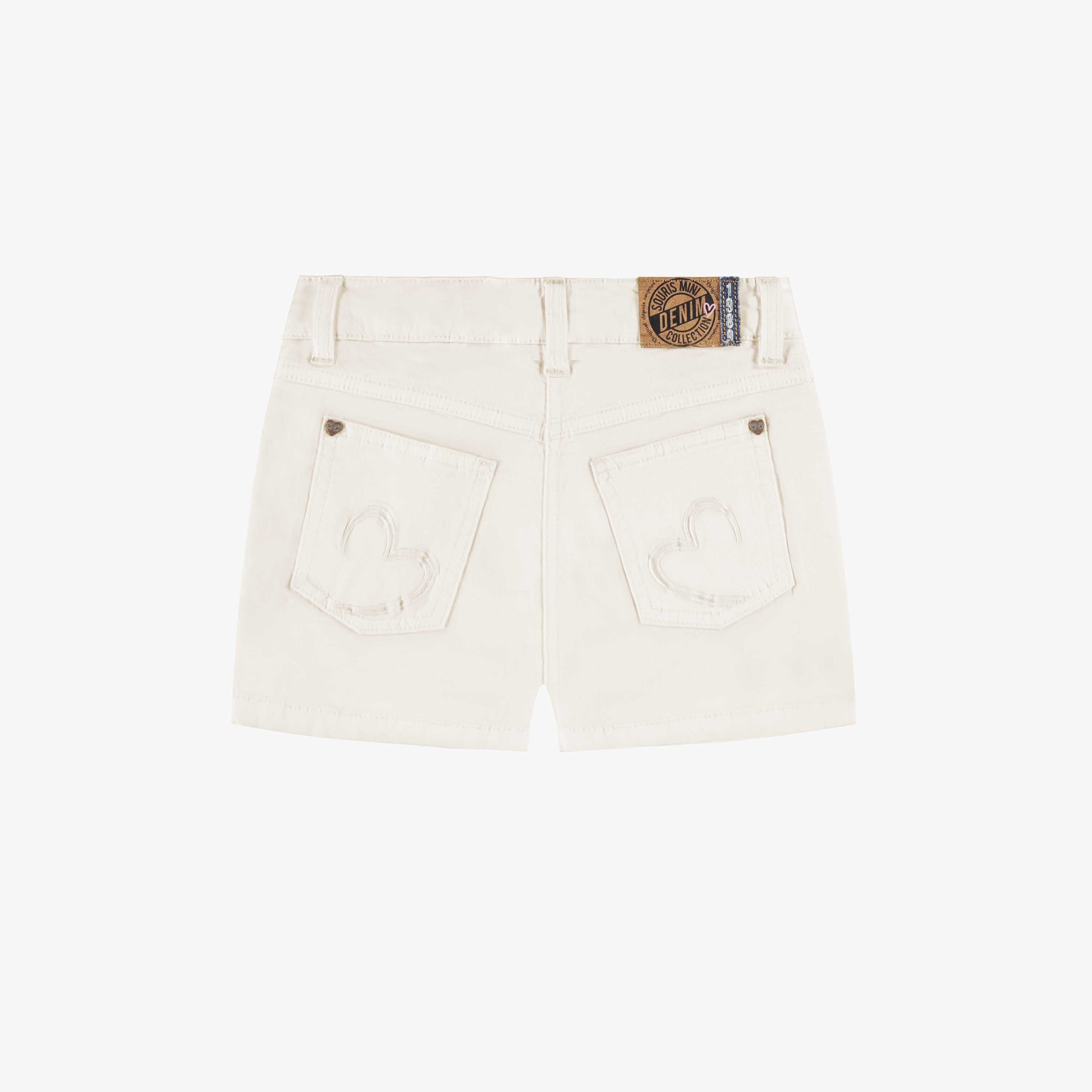 Dos du short crème en denim, enfant