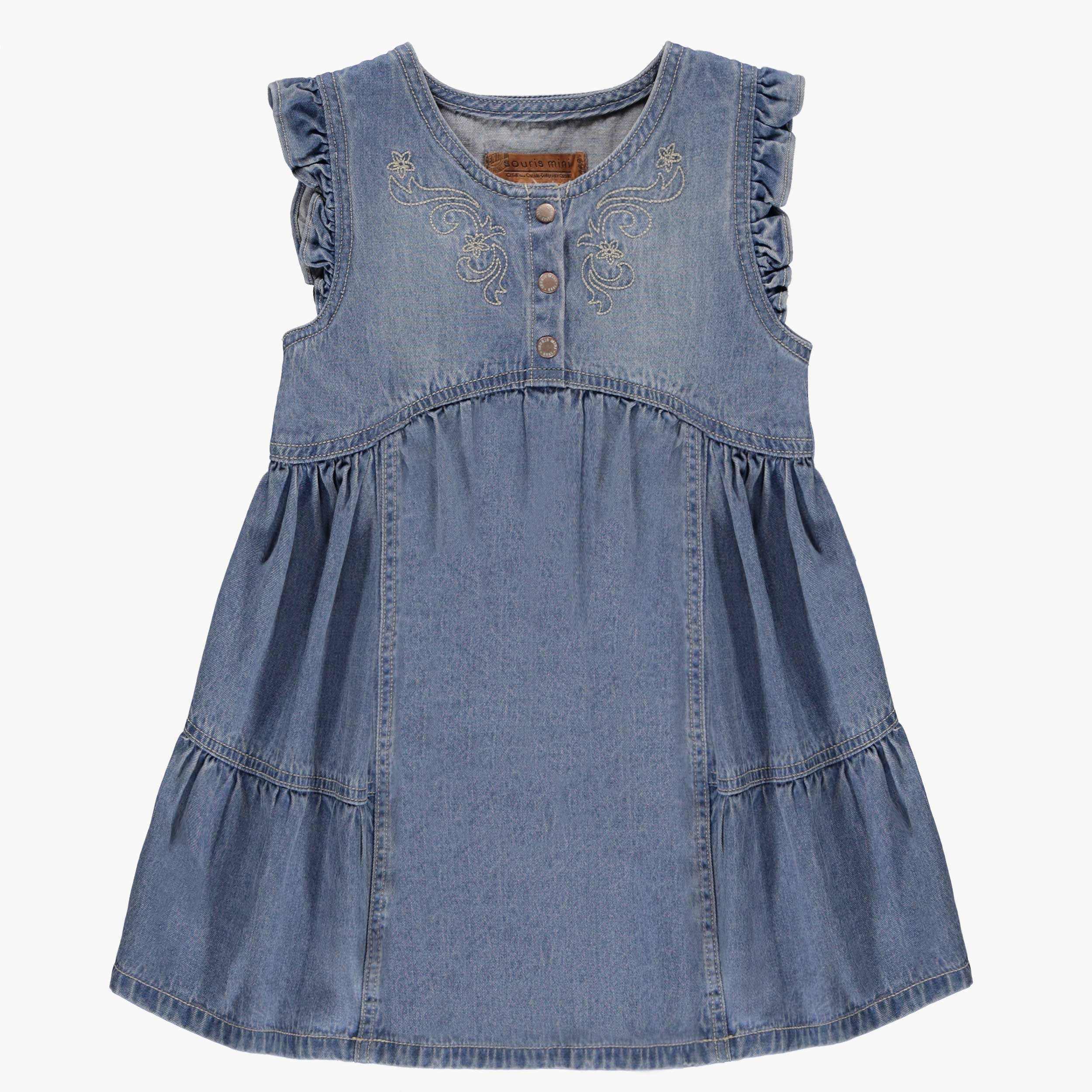 Robe bleue en denim avec broderies, enfant