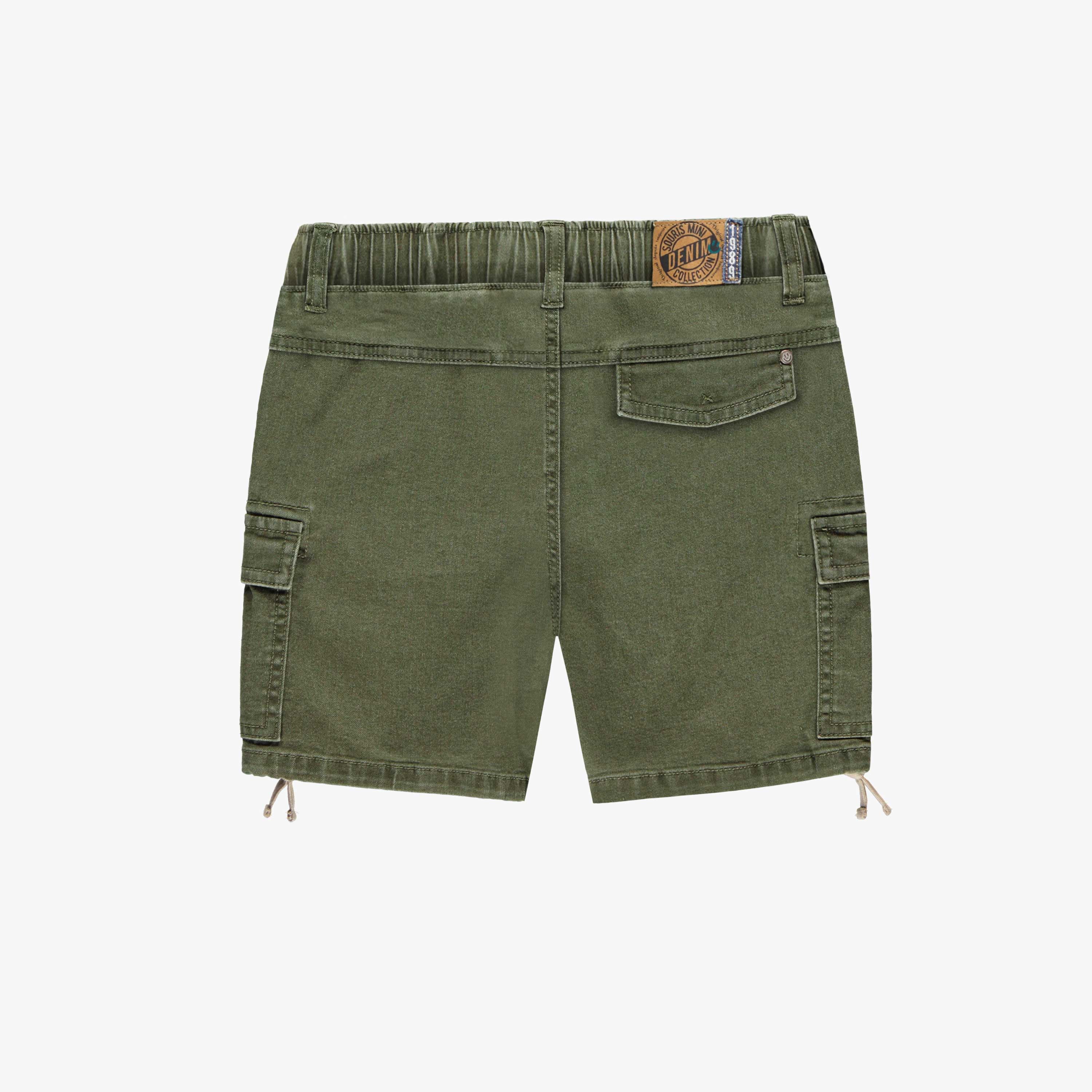 Dos du bermuda de denim vert à poches cargo, enfant
