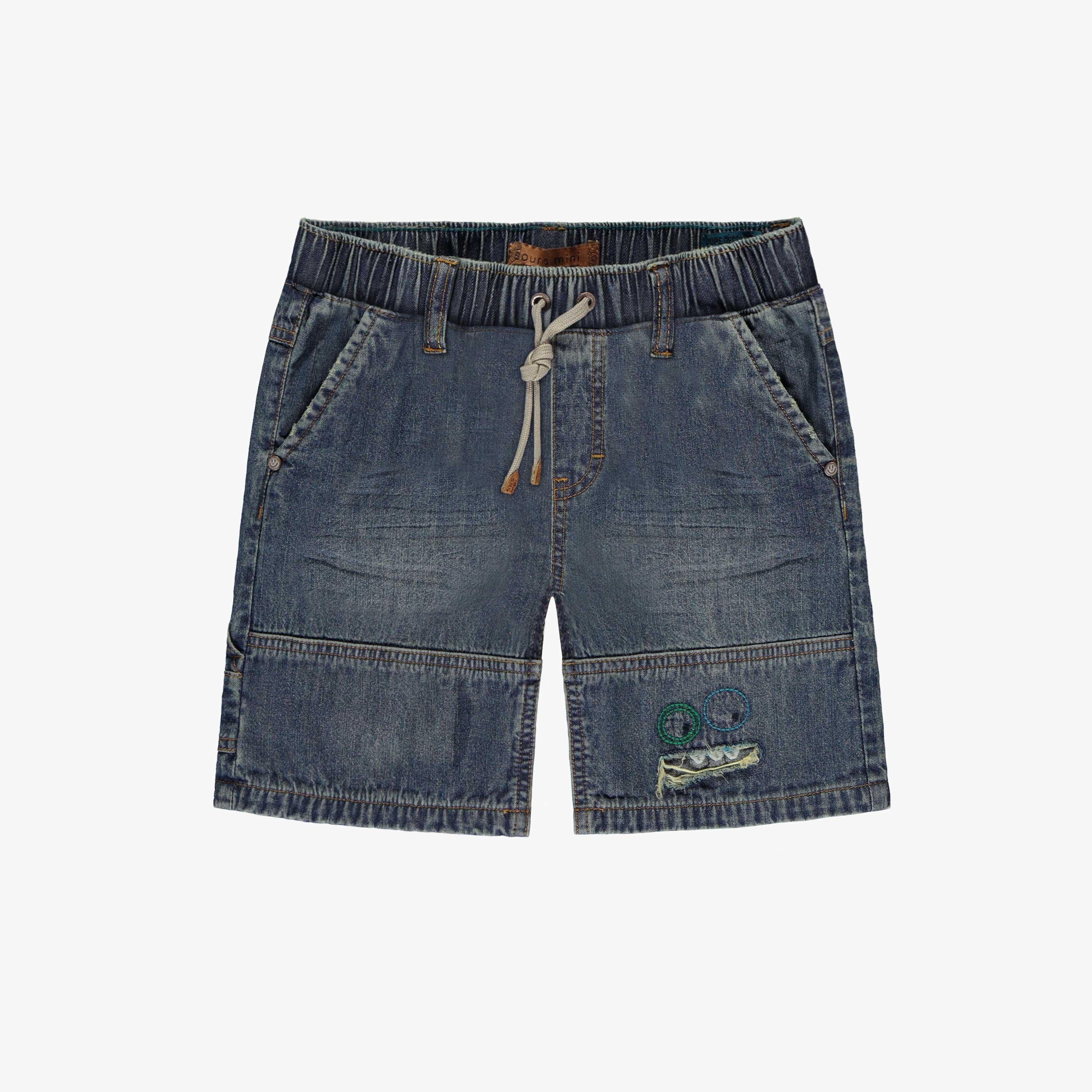 Bermuda en denim bleu avec broderie, enfant