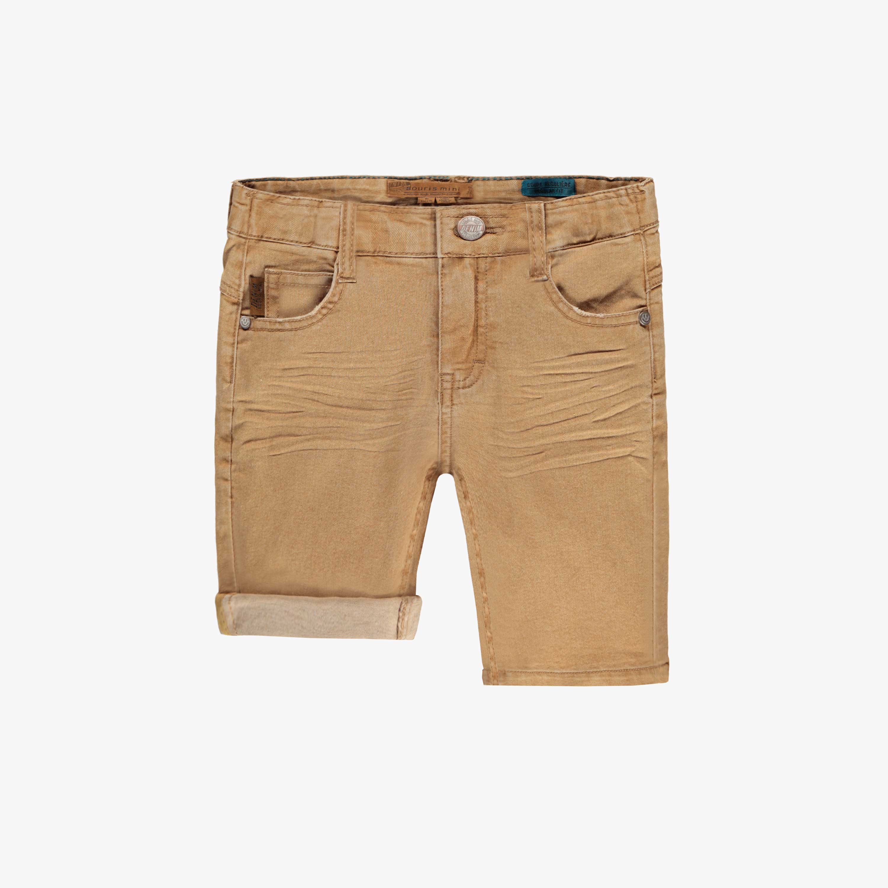 Bermuda jaune ocre en denim extensible à effet usé, enfant