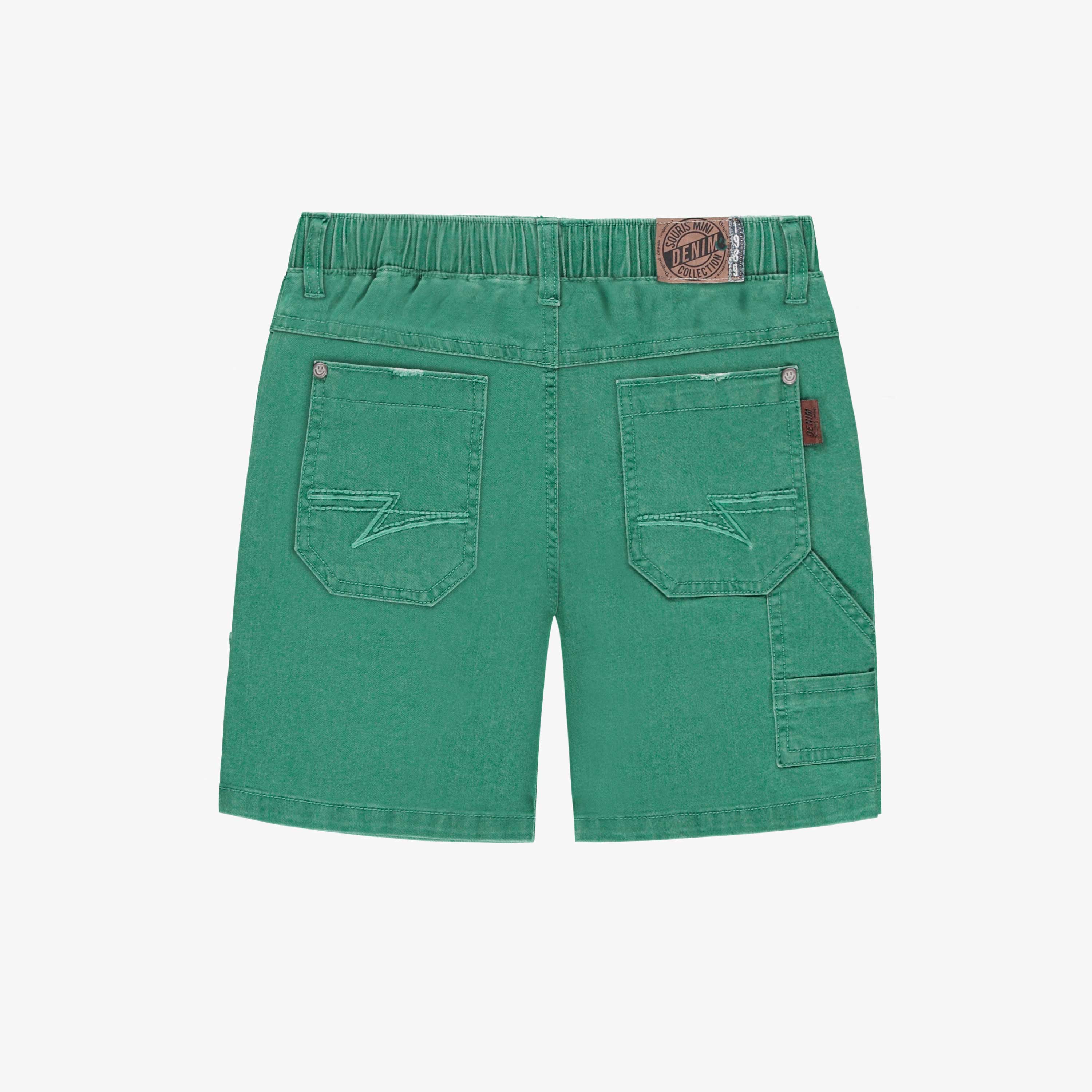 Dos du bermuda de denim vert à effet délavé, enfant