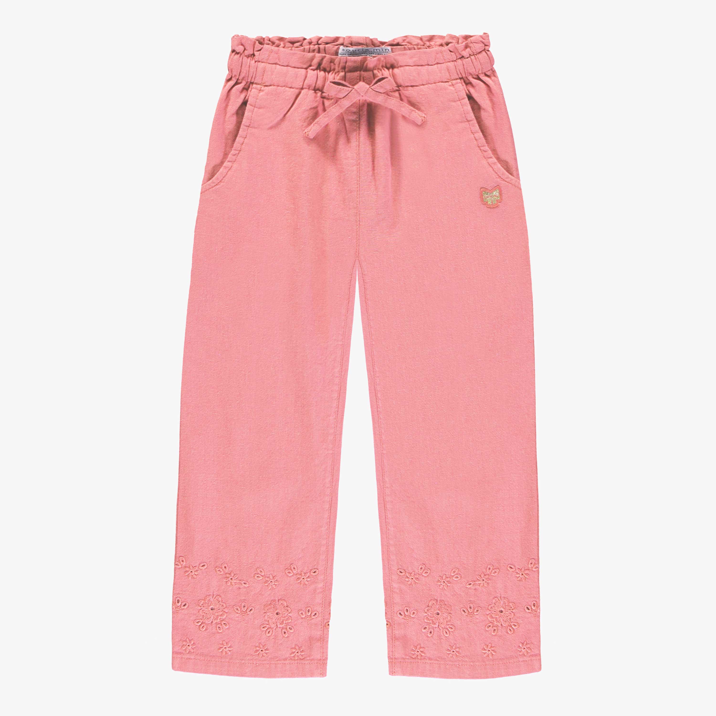 Pantalon rose avec broderies anglaises, enfant