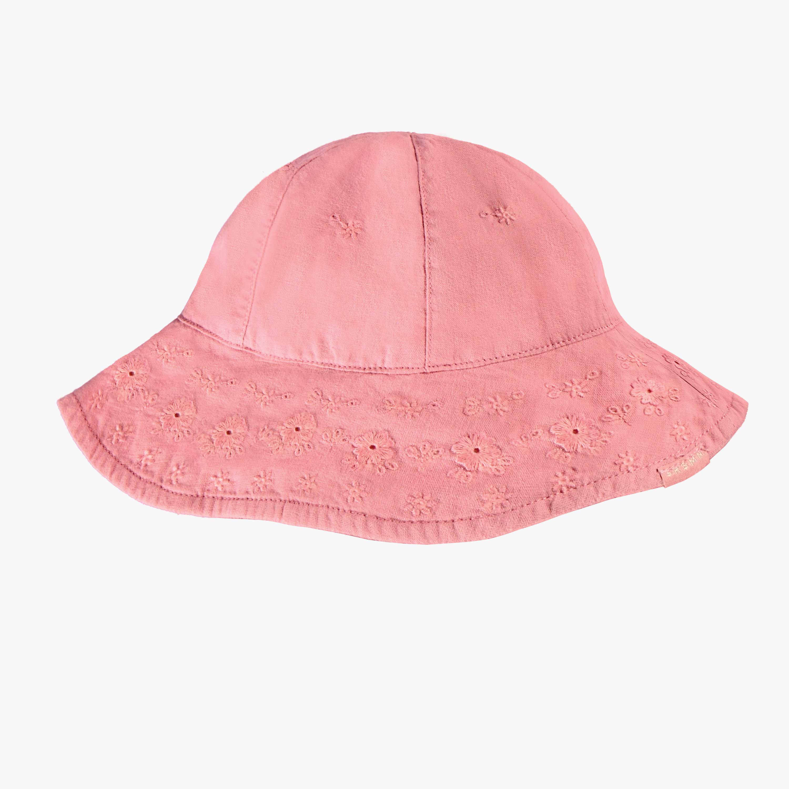 Chapeau cloche rose à broderies anglaises, enfant
