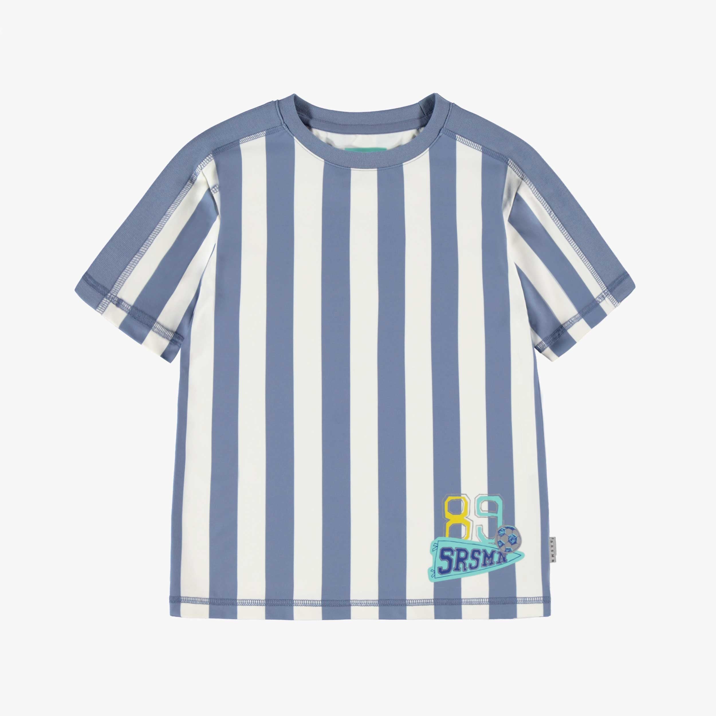 T-shirt de sport bleu et blanc à rayures, enfant