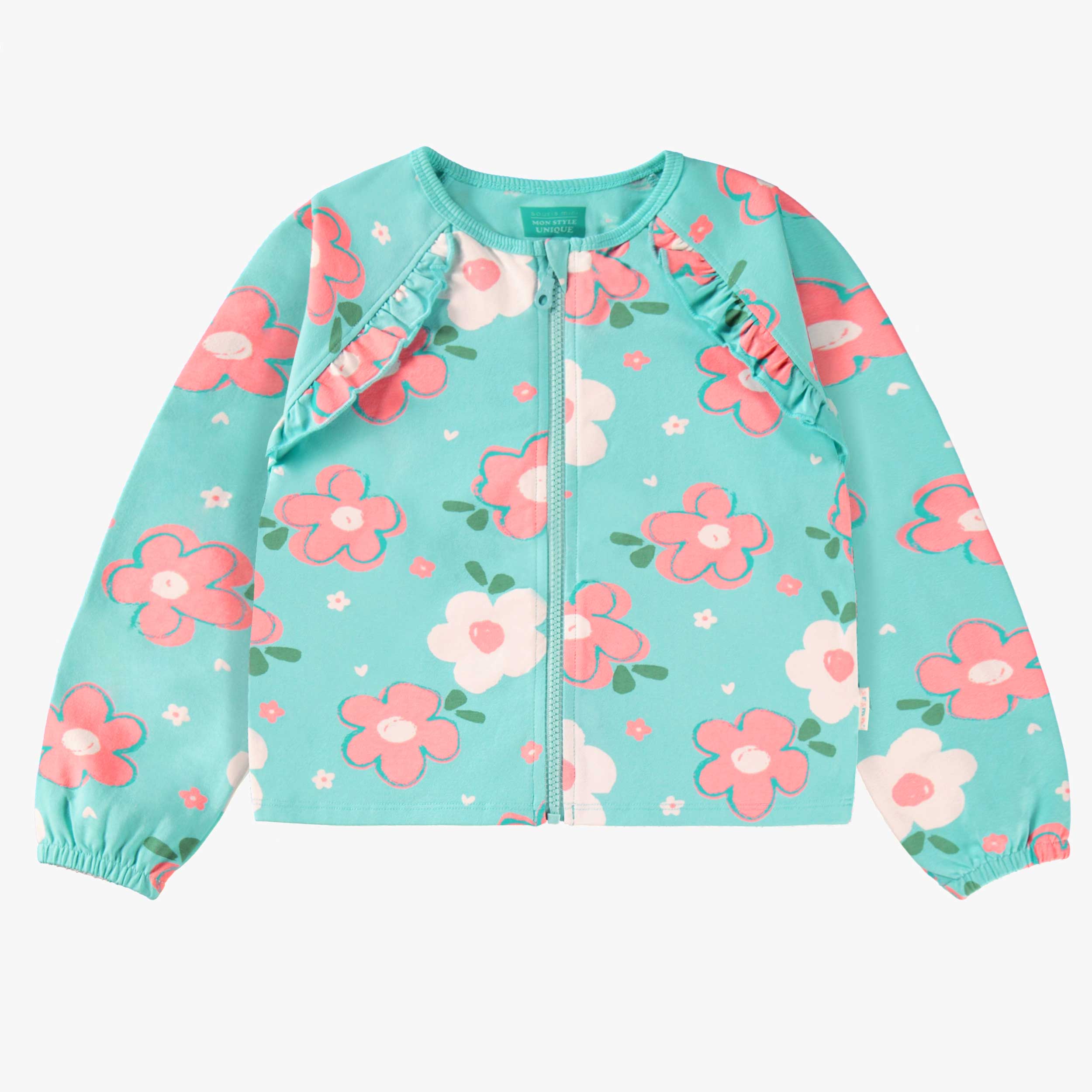 Veste bleu aqua à motif floral, enfant