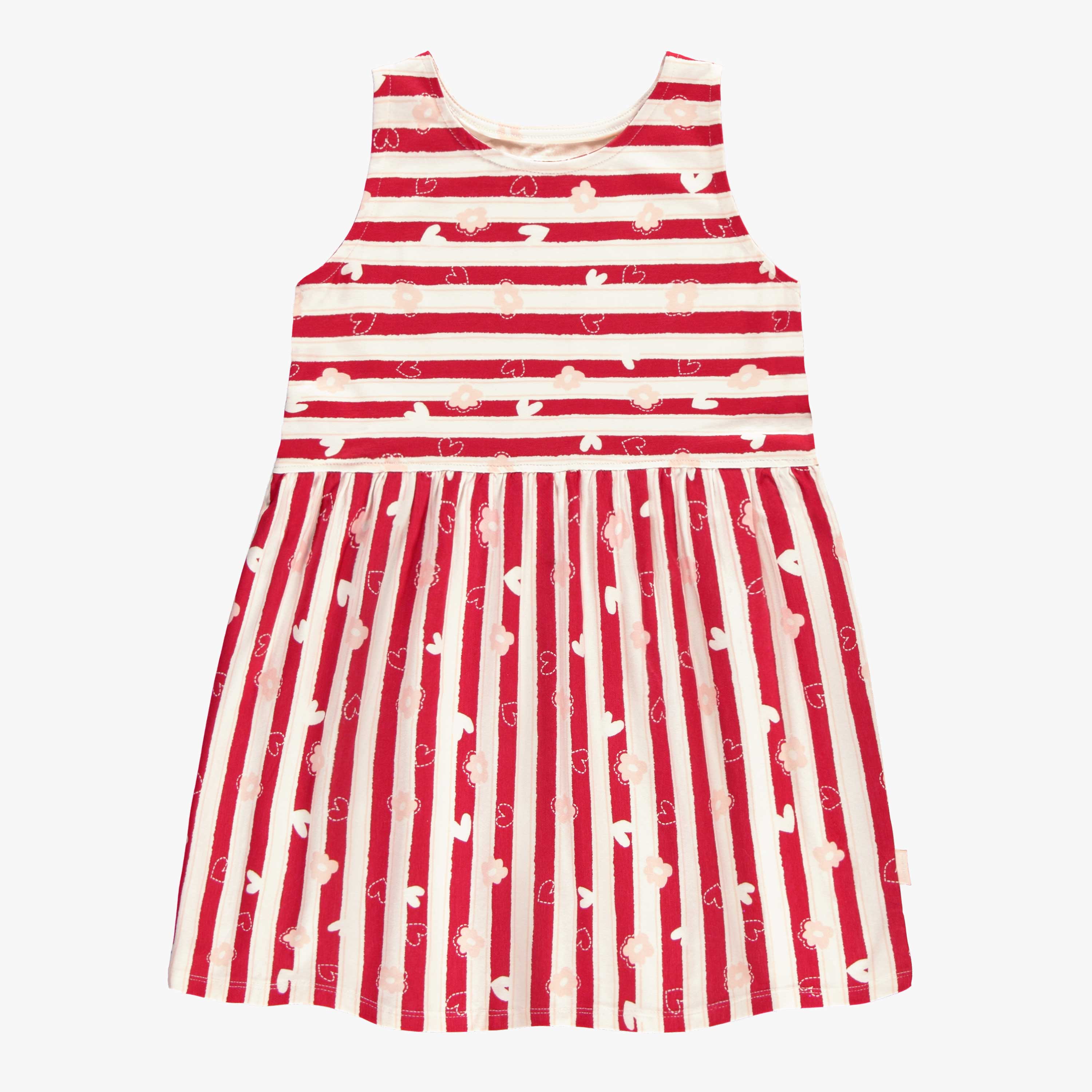 Robe crème à rayures rouges et motifs, enfant