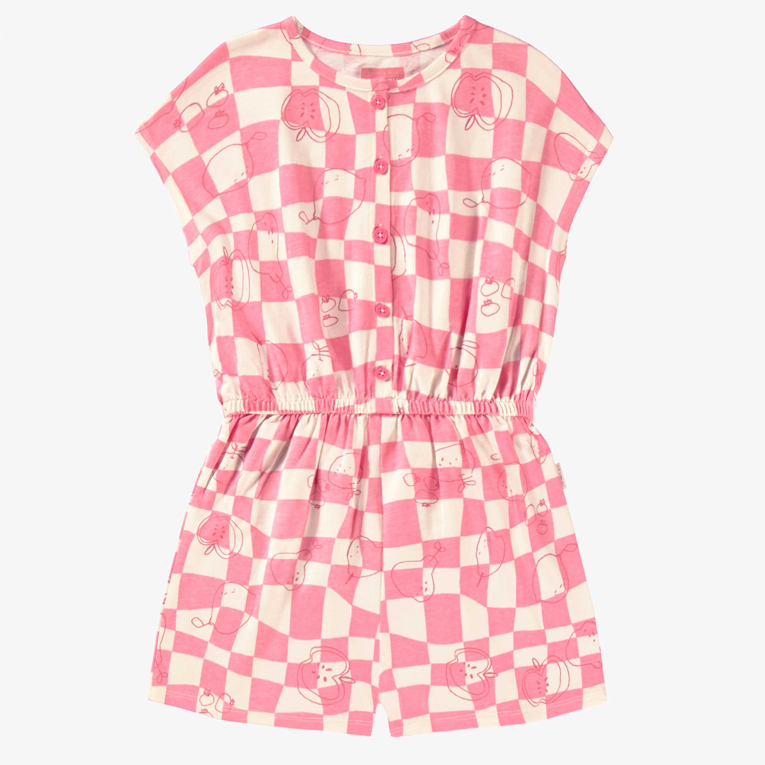 Combishort rose et crème à carreaux et motifs, enfant