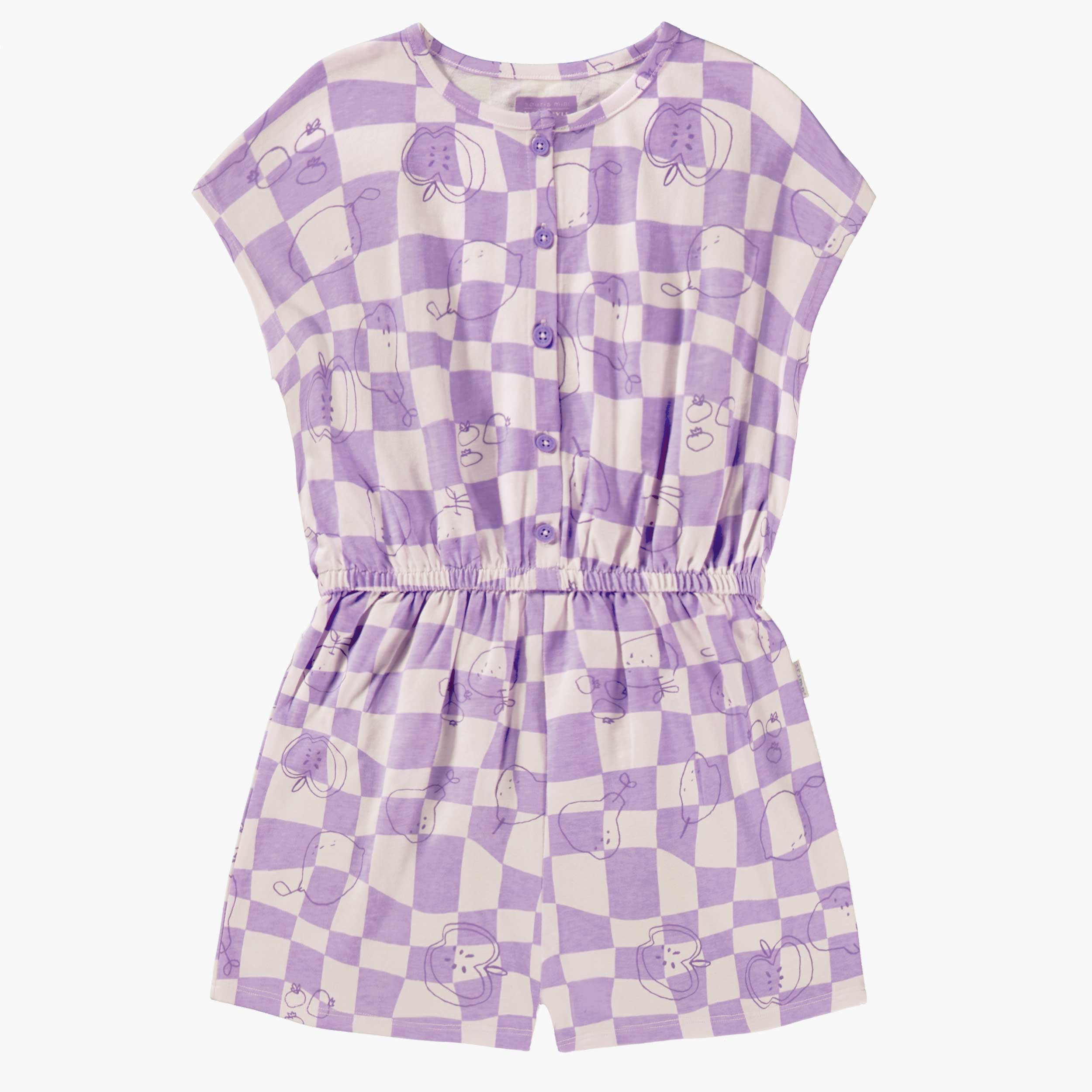 Combishort mauve et crème à carreaux et motifs, enfant