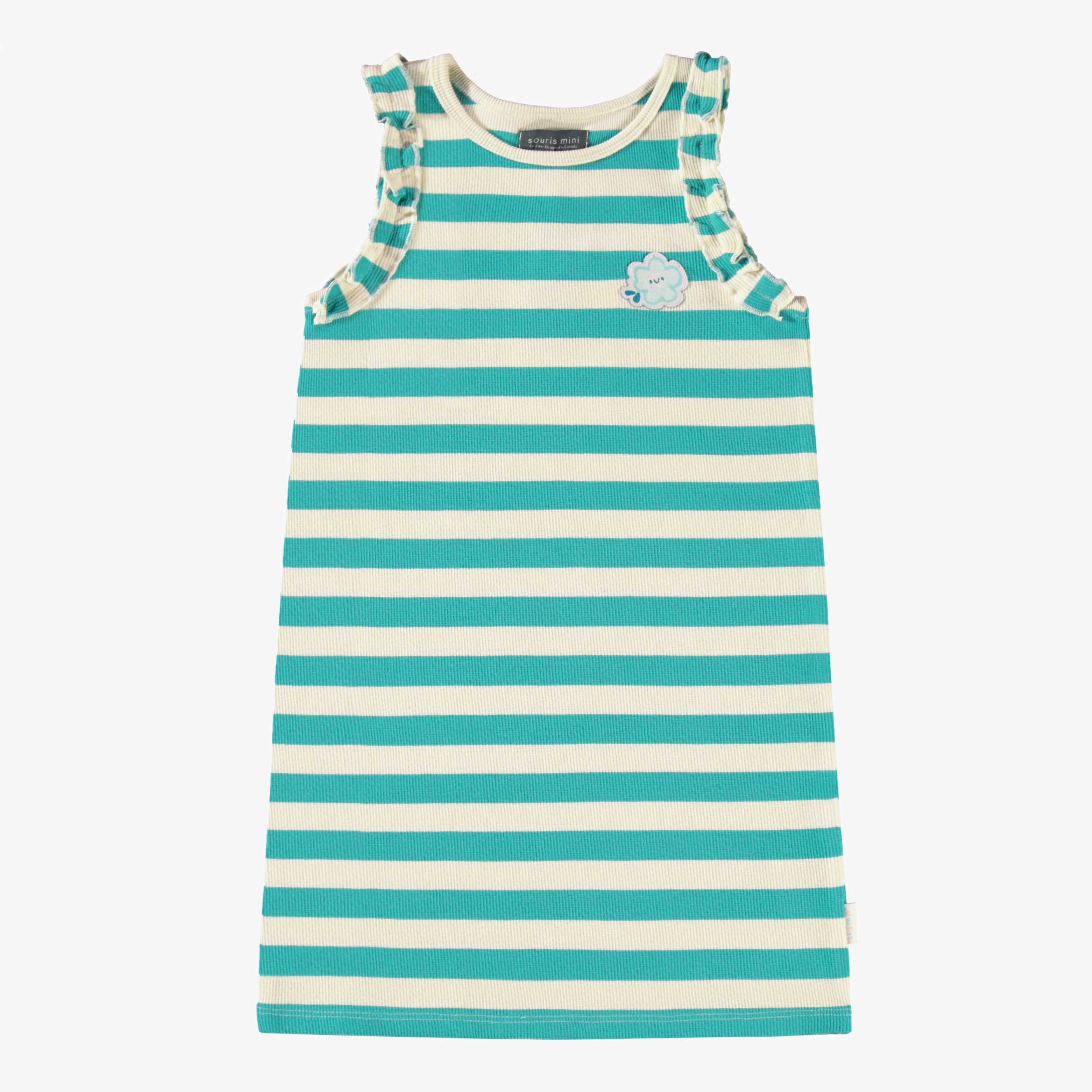 Robe crème et turquoise à rayures, enfant