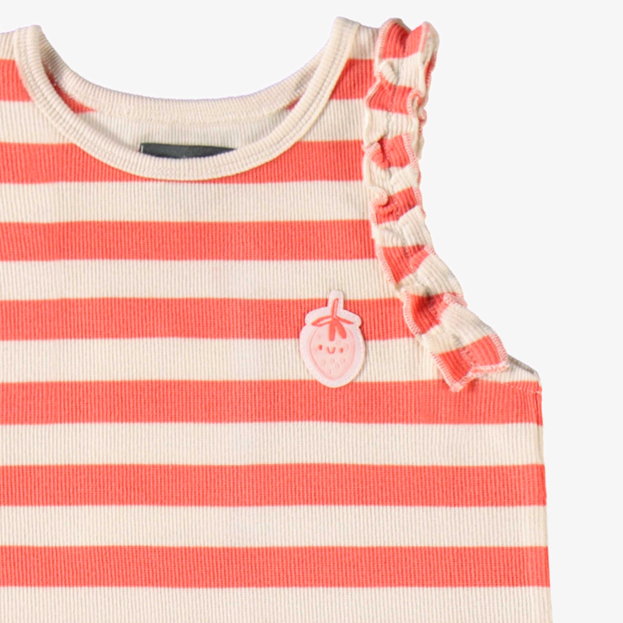 Détail de la robe crème et rose à rayures, enfant