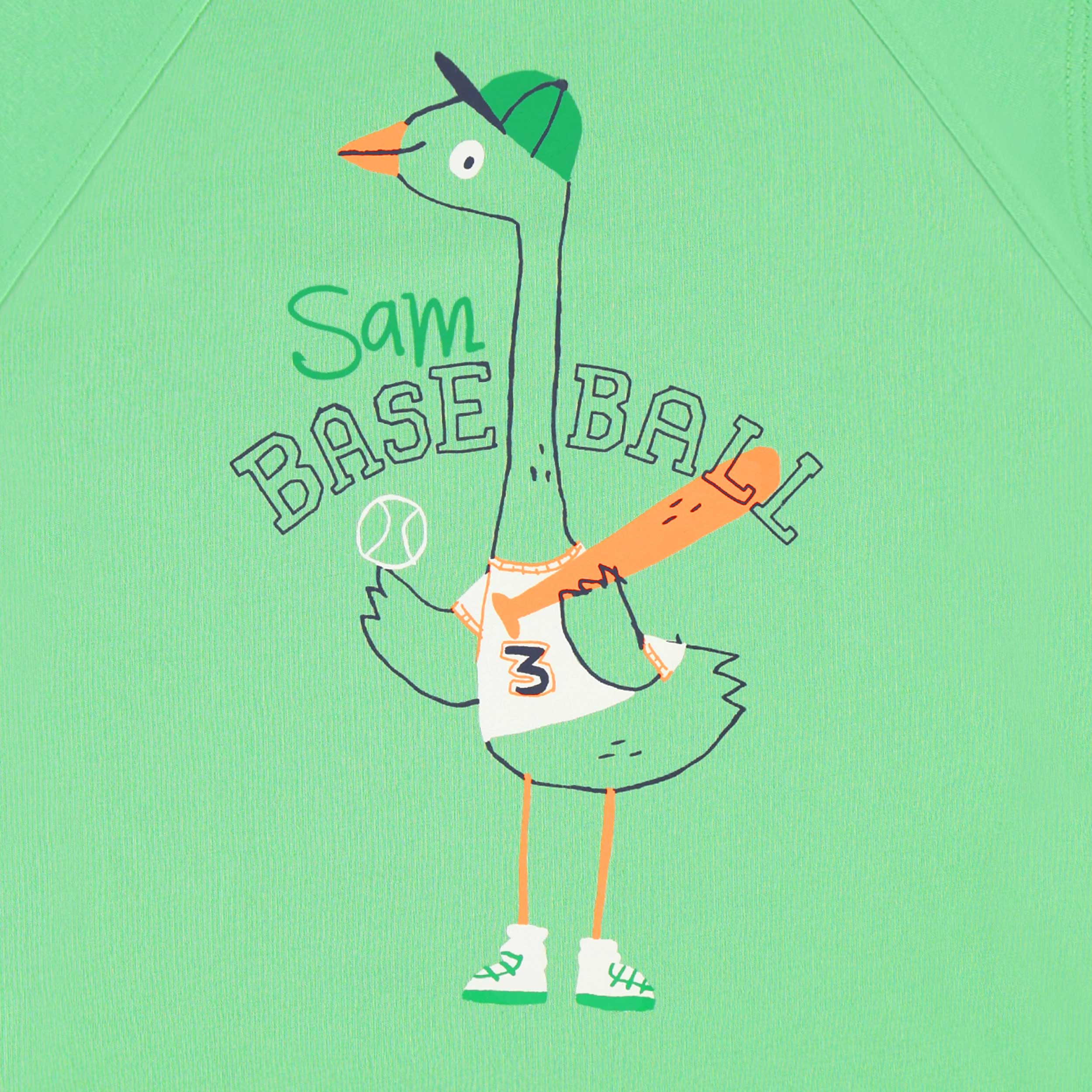 Détail du t-shirt sans manches vert avec illustration, enfant