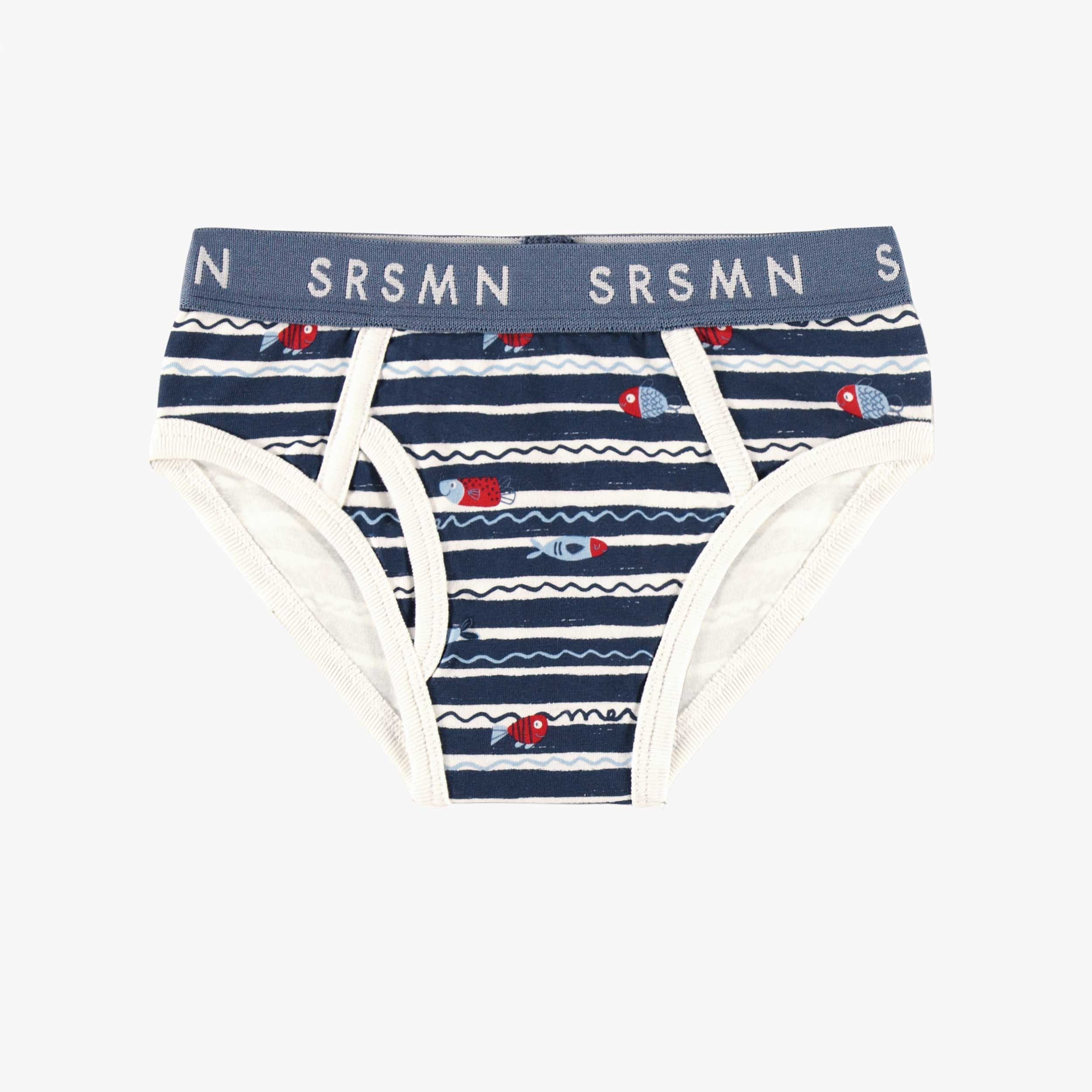 Blue brief with stripes and all over print, child