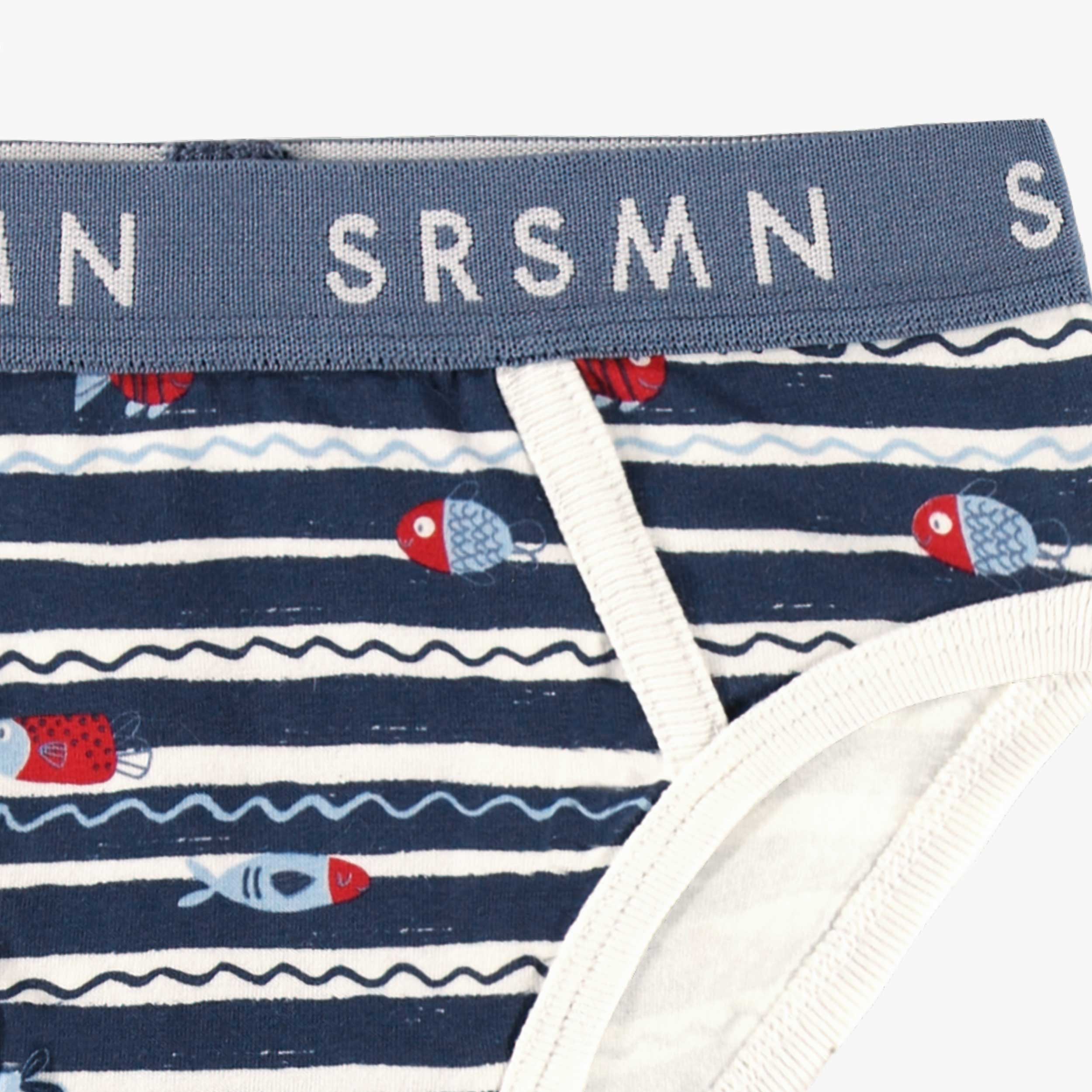 Blue brief with stripes and all over print, child