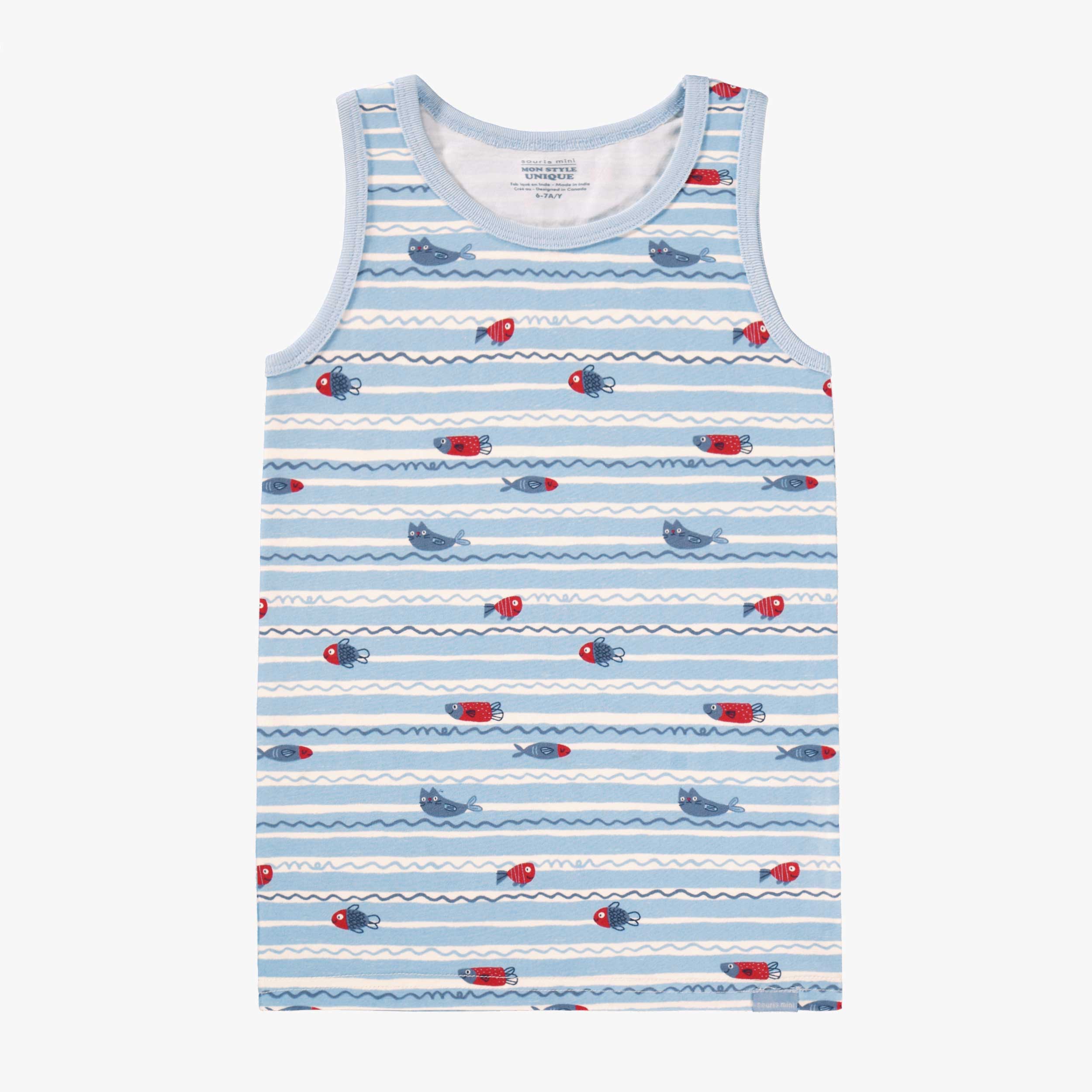 Blue camisole with stripes and all over print, child