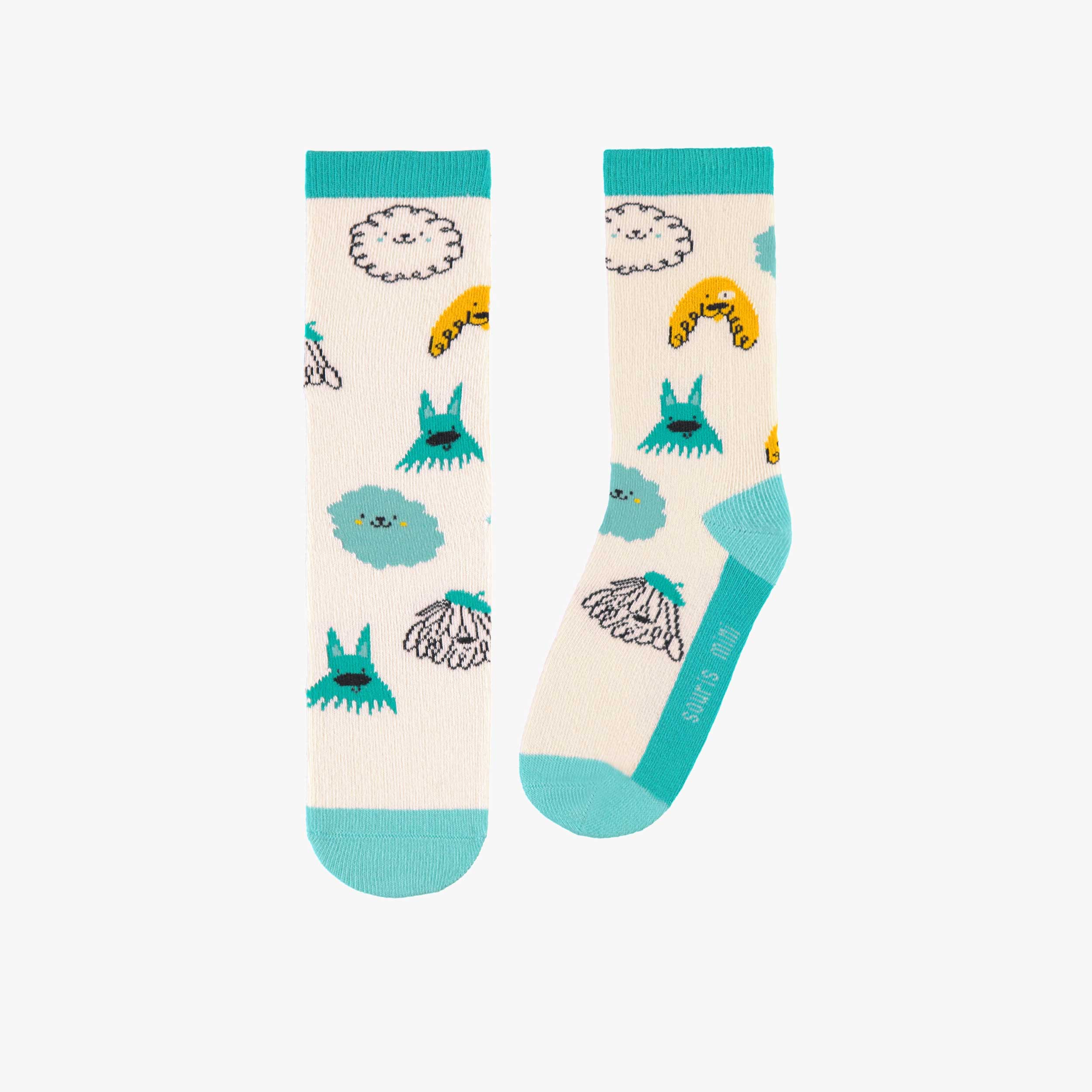 Chaussettes crème et turquoise à motifs, enfant