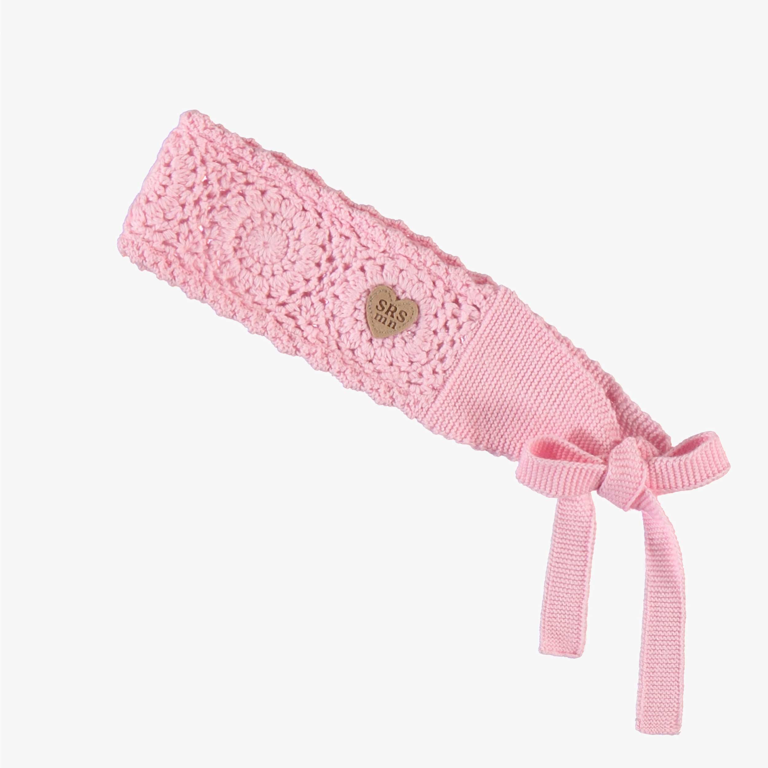 Bandeau rose en tricot crocheté avec motifs de fleurs, enfant